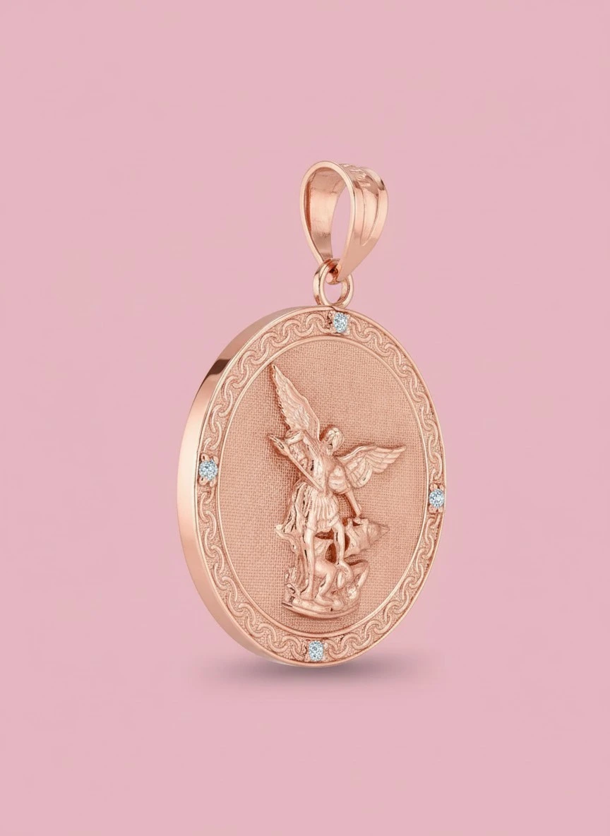 10K Gold Saint Michael The Archangel Diamond Accented Medal Pendant (G-H Color, SI1-SI2 Clarity) - Choice of Metal