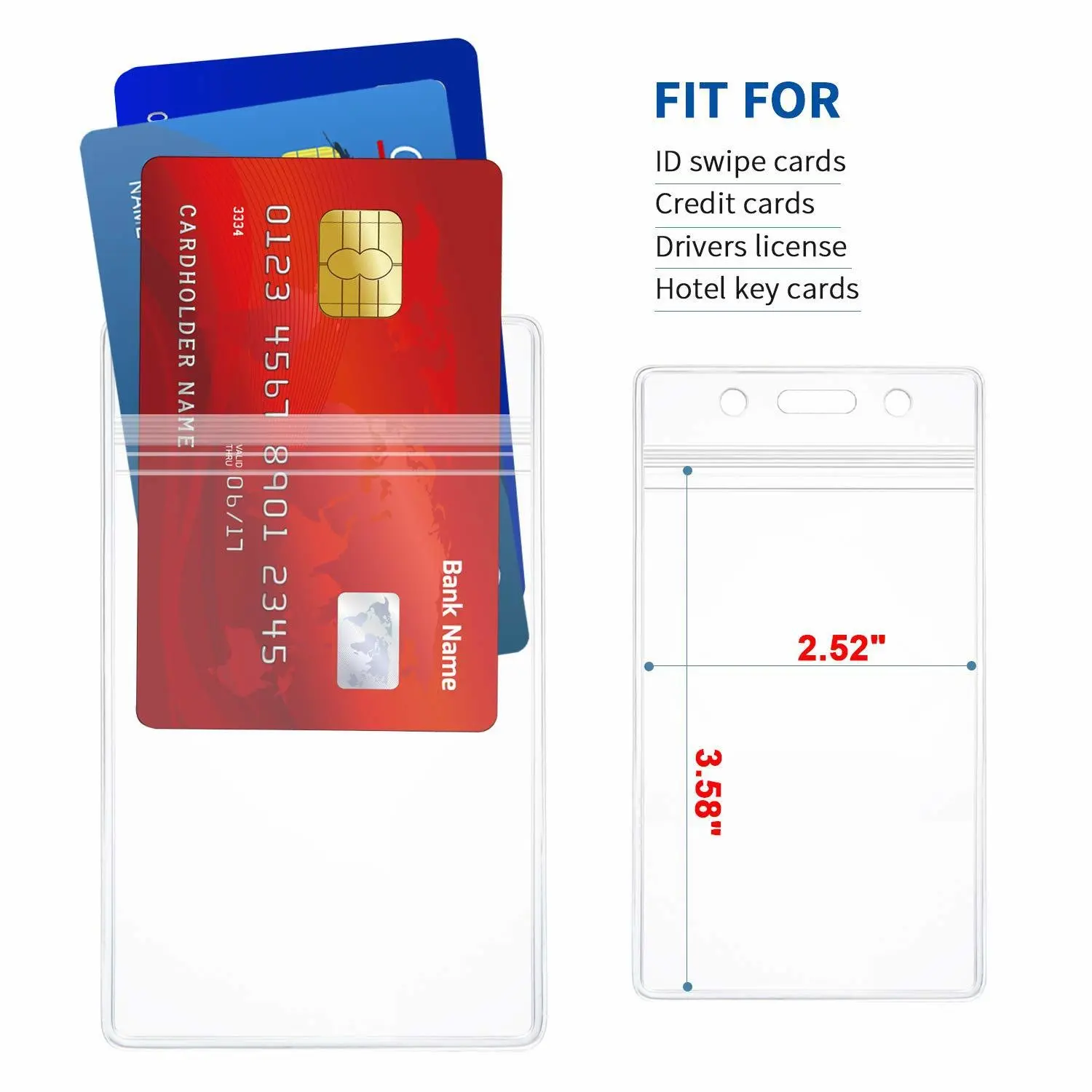 Vertical ID Badge Holders Sealable Waterproof Clear Plastic Holder, for RFID/Proximity/Badge Swipe Cards or Credit Card/Driver's License (Transparent-12pcs)