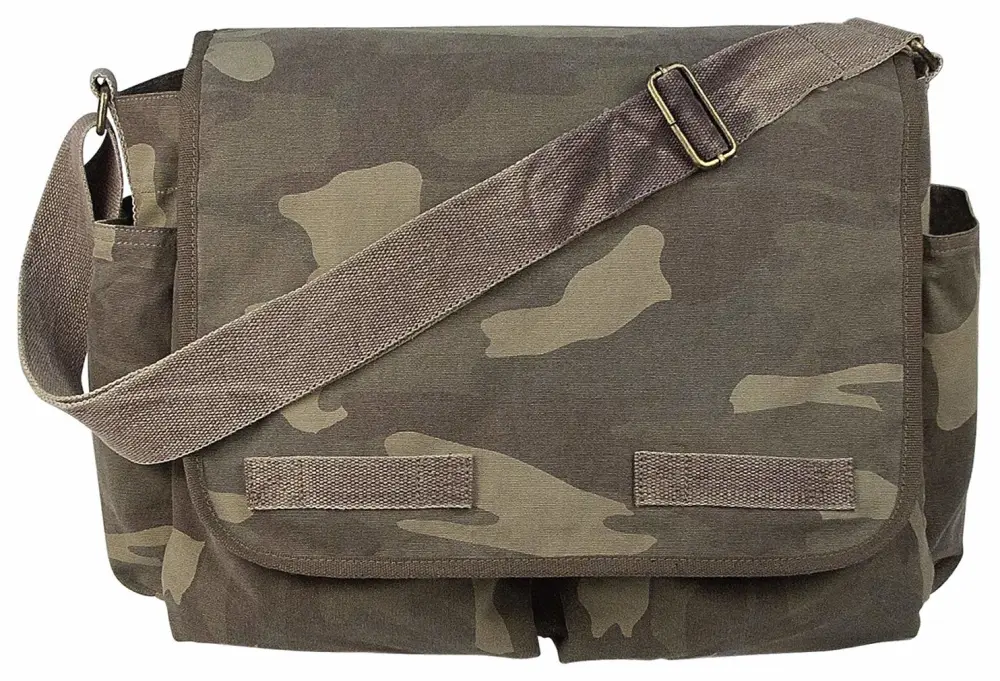 Rothco Classic Canvas Messenger Bag - Heavyweight Canvas Crossbody Shoulder Pack – Woodland Camo