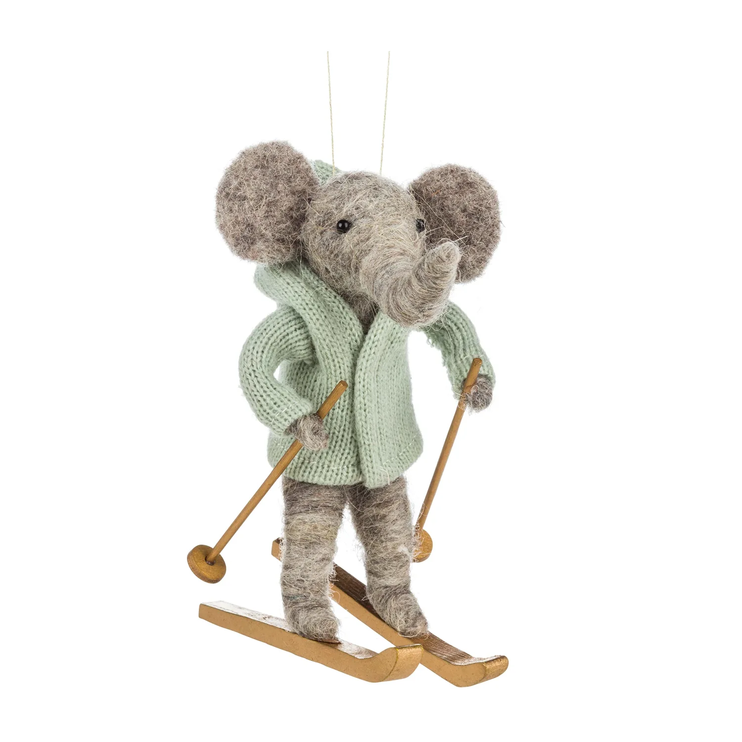 Abbott Collection 27-MERINO-412 Skiing Elephant Ornament, Grey/Green