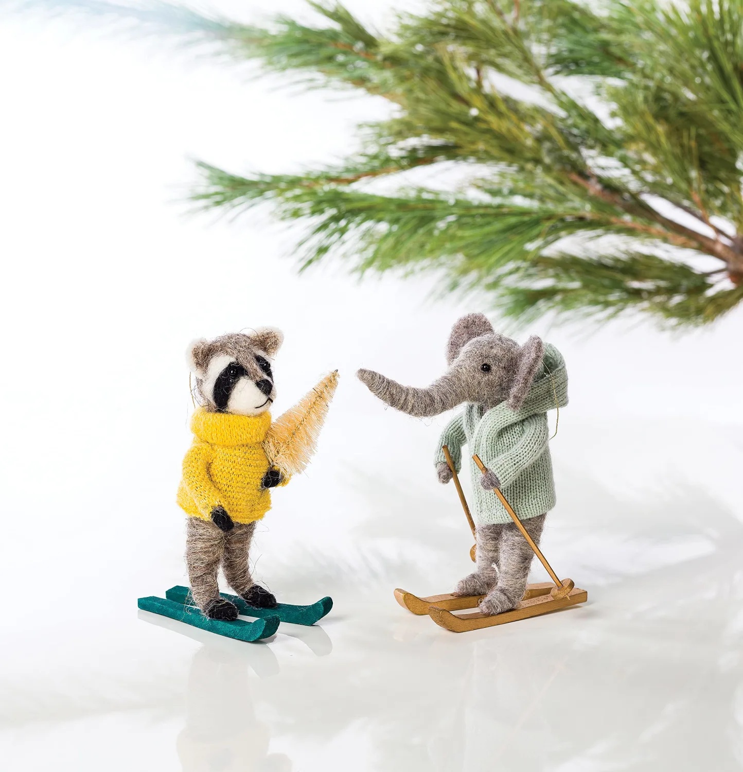Abbott Collection 27-MERINO-412 Skiing Elephant Ornament, Grey/Green
