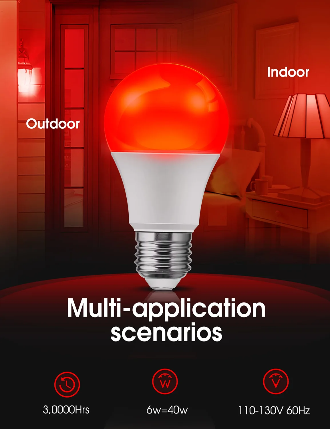 LOHAS Red Light Bulbs Outdoor, Dusk to Dawn Sensor A19 Red Porch Lights 40W Equivalent, 6W Pure Red Colored Light Bulb, Auto-On/Off E26 Base for Christmas, Party Wedding, Porch, Patio, Backyard 4 Pack