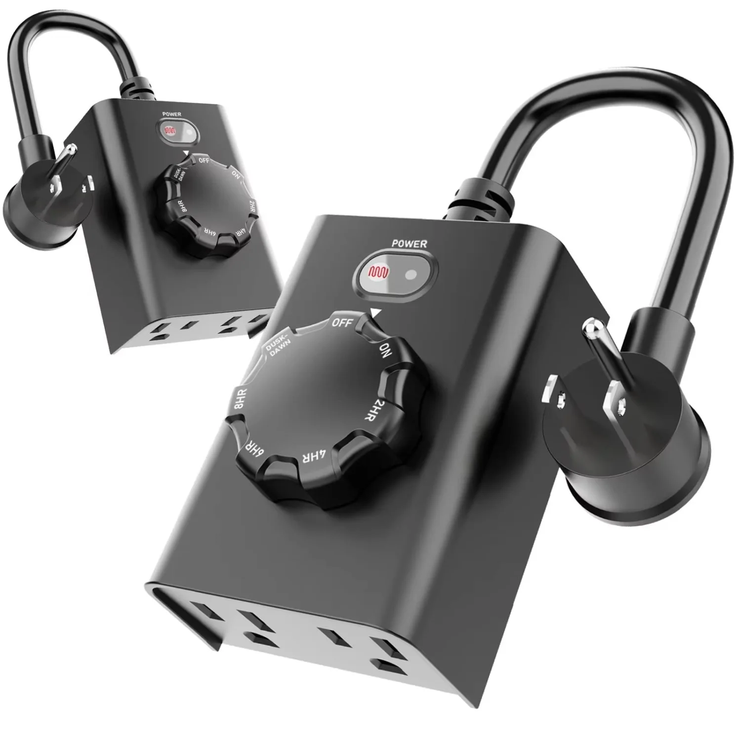 Outdoor Dusk to Dawn Sensor Timer, Waterproof Plug in Outlet Light Timer with 2 Grounded Outlets (Rotary Switch 2 Pack)