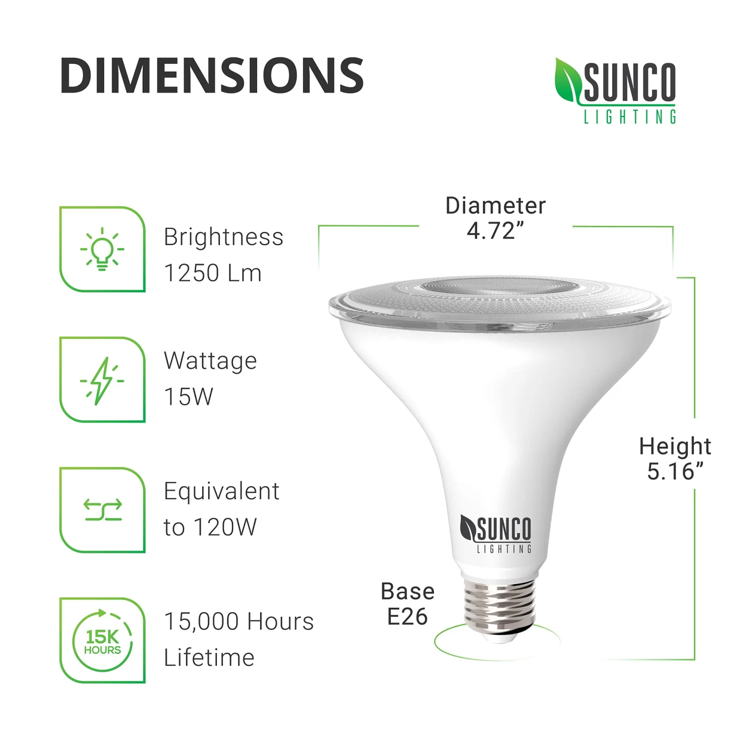 Sunco Outdoor LED Flood Light, Waterproof PAR38 Dusk to Dawn Bulb, 1250 LM, 120W Equivalent 15W, Exterior, Wet-Rated, 4000K Cool White, E26 Base, UL 2 Pack.