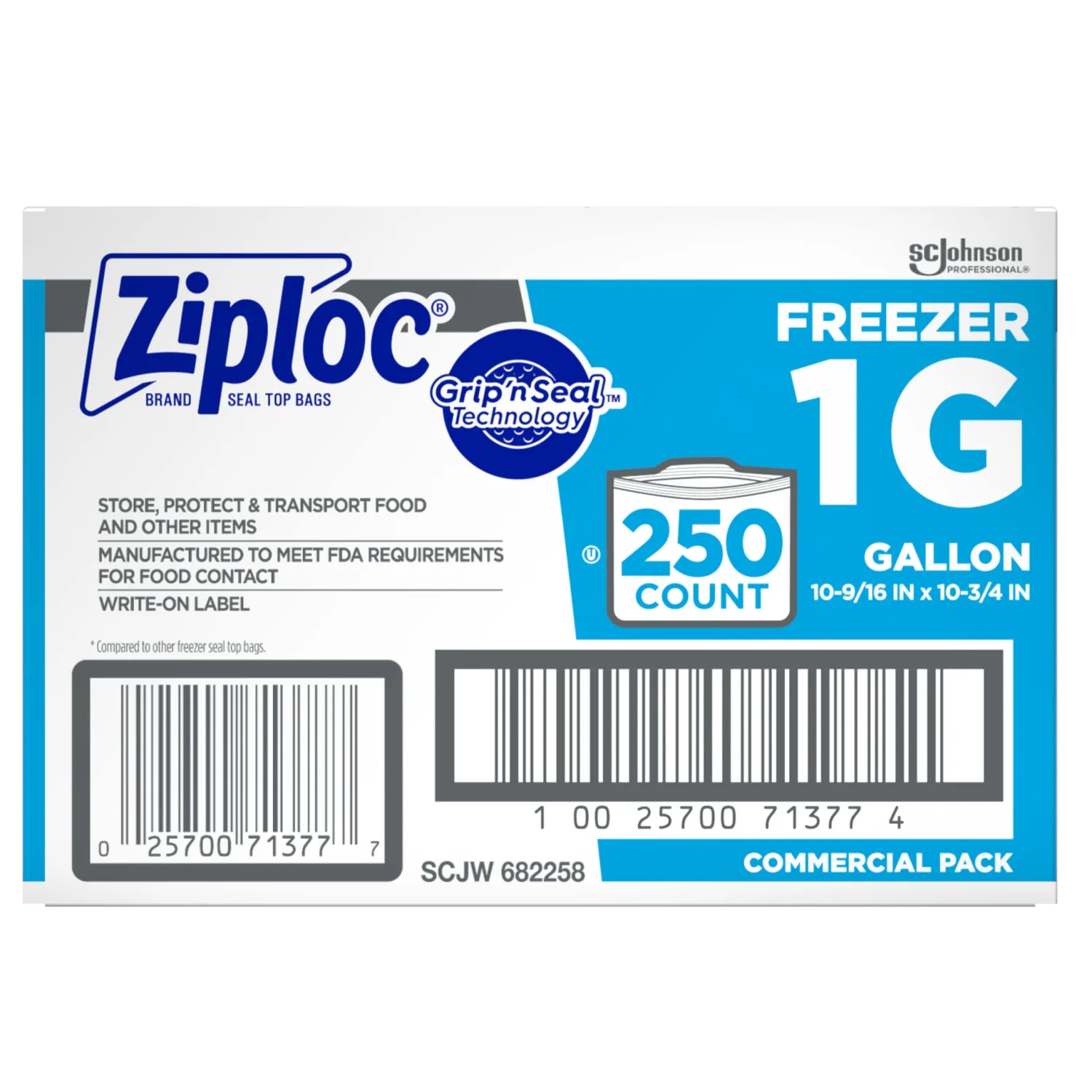 Ziploc® Freezer And Storage Bags, 1 Gallon, Box Of 250 Bags