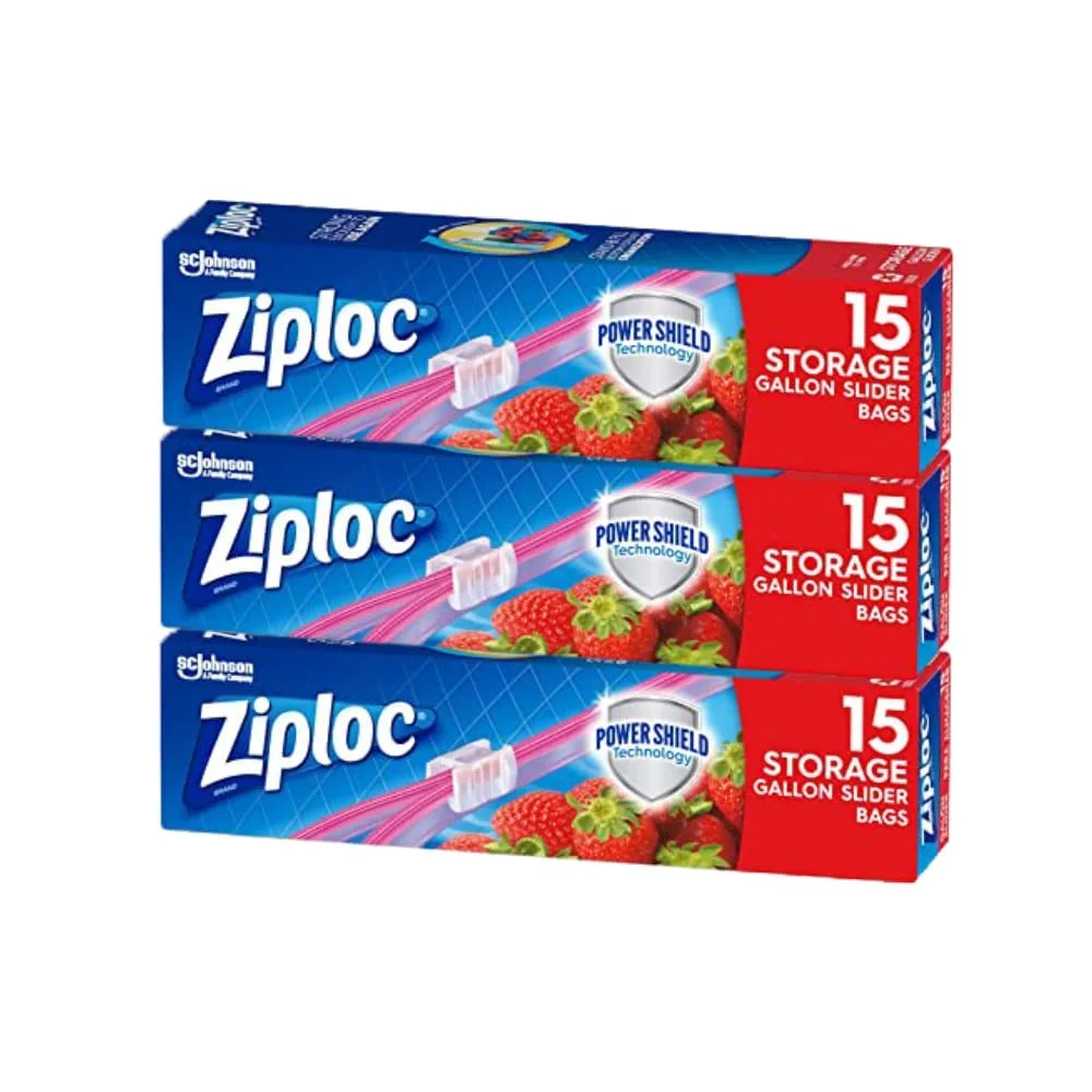 Ziploc Slider Storage Bags Gallon, 15 Count (Pack of 3)