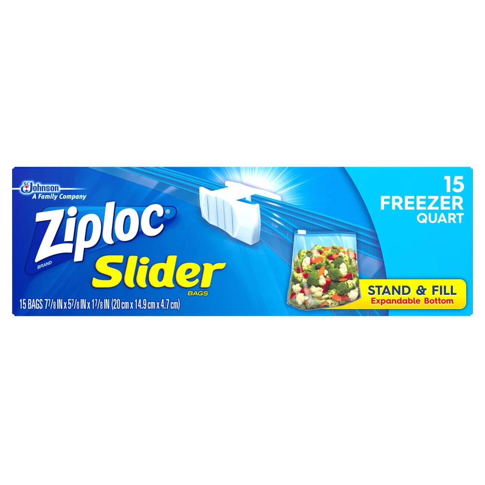 Ziploc Slider Bag Freezer, Quart, 15-Count (Pack of 3)