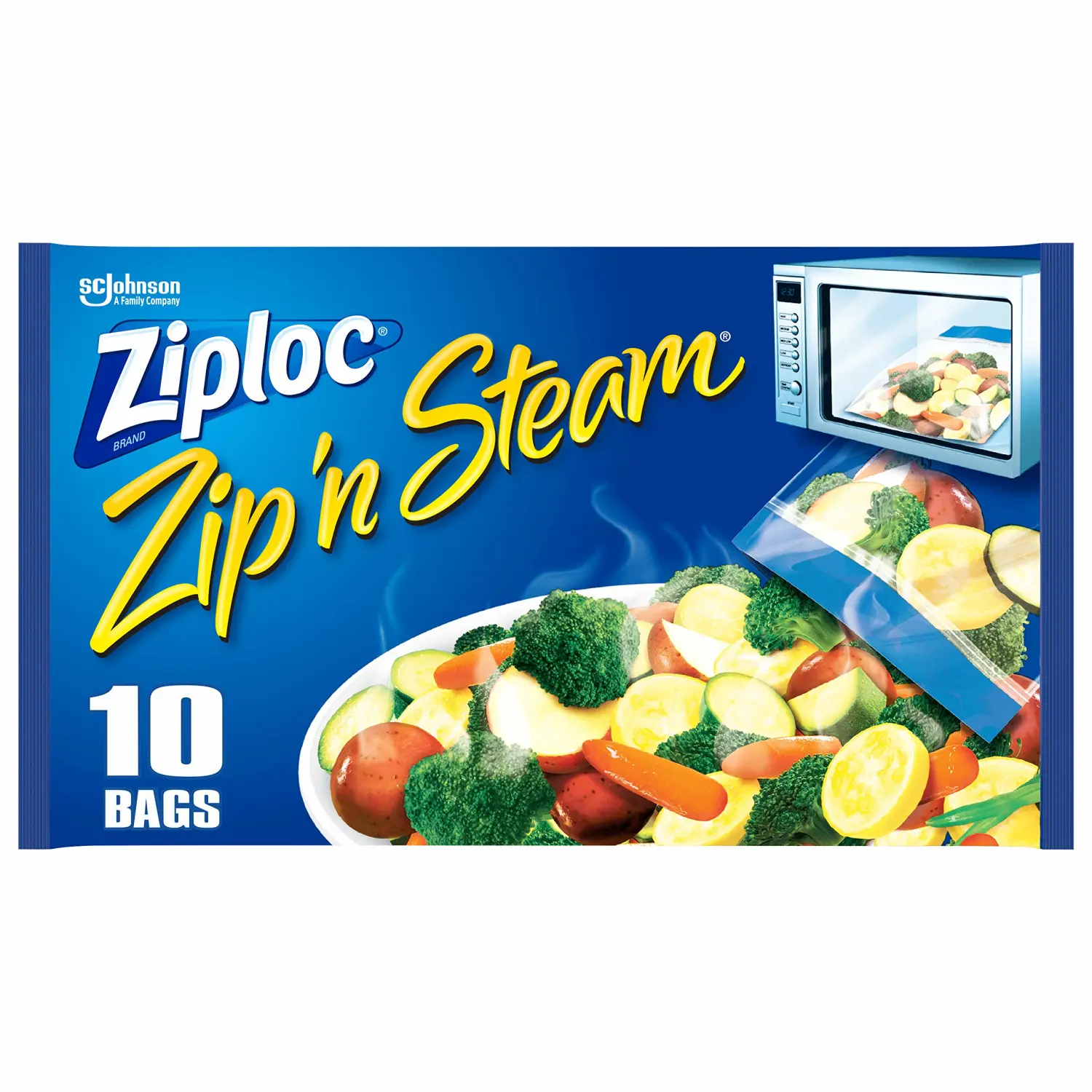 SC Johnson Ziploc Zip'N Steam Cooking Bags, Medium, 10-Count (Pack of 12)