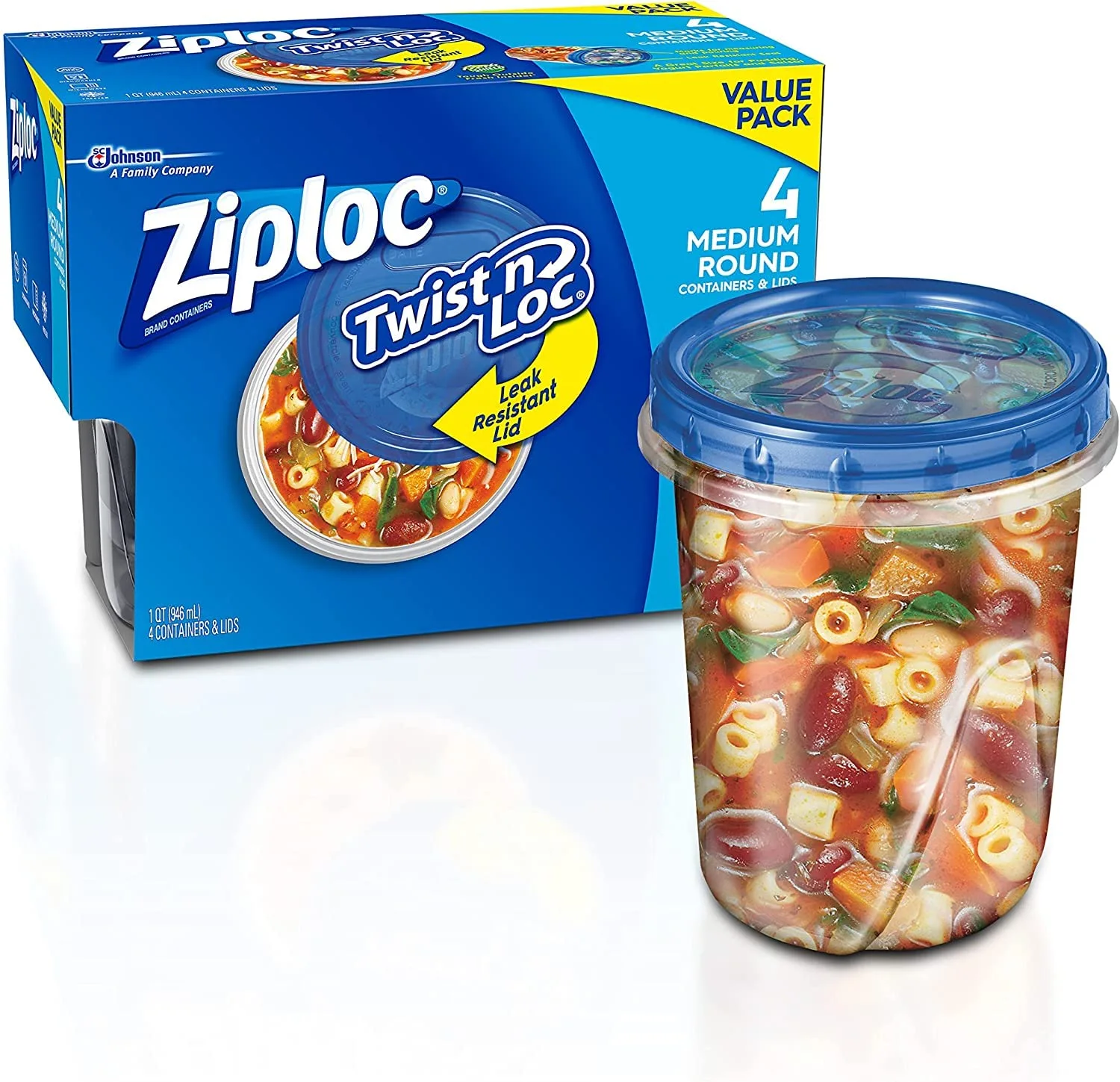 Ziploc Twist N Loc Food Storage Meal Prep Containers Reusable For Kitchen Organization, Dishwasher Safe, Medium Round, 4 Count (Pack of 2)