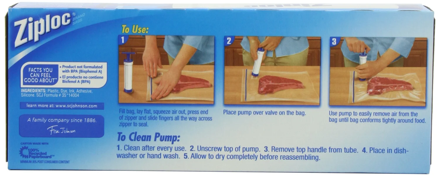 Ziploc Vacuum Starter Kit, 3-Quart Bags, 1-Pump