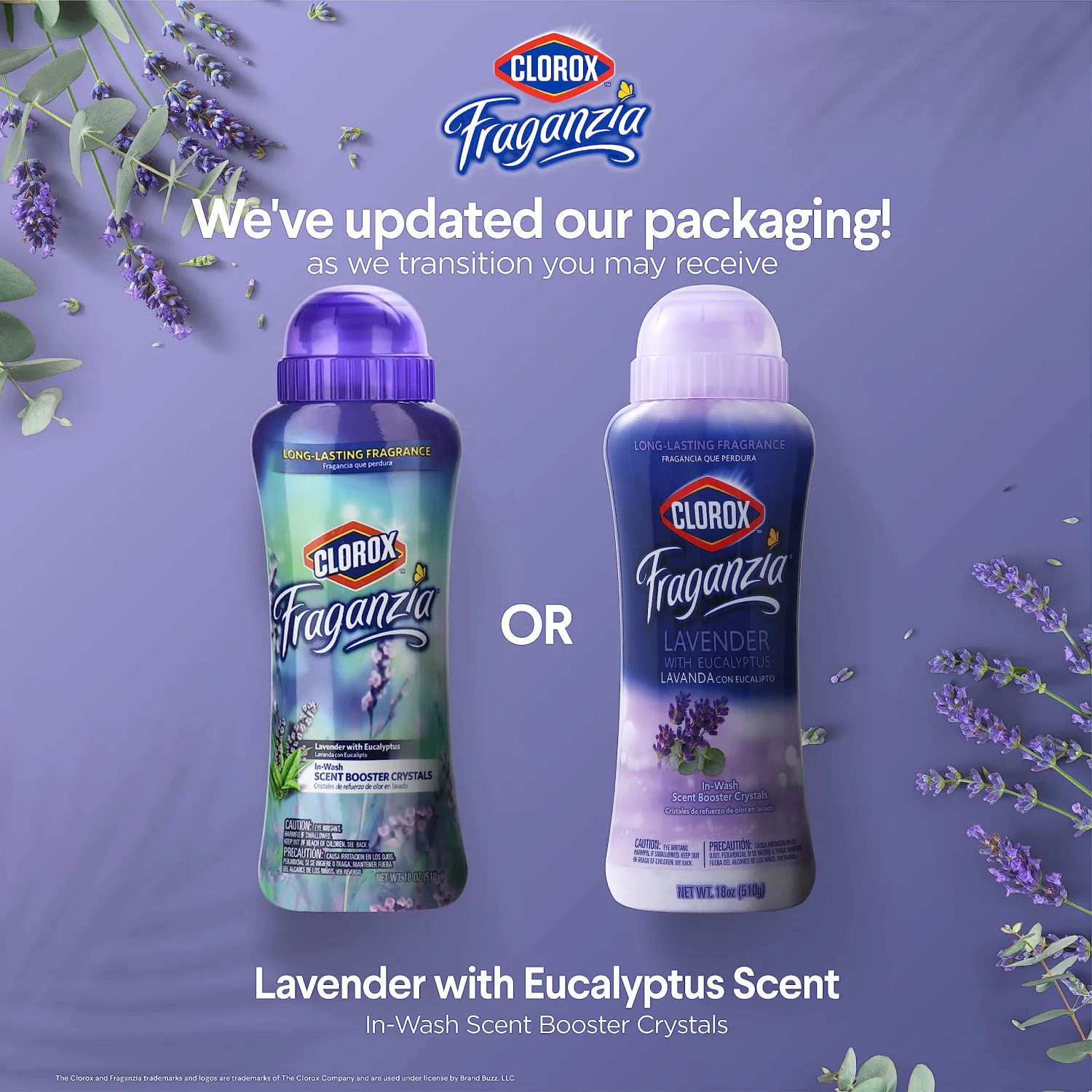 Clorox Fraganzia Laundry Scent Booster Crystals in Lavender with Eucalyptus Scent, Twin Pack, Scented In-Wash Freshener Beads for Fresh, Clean, Great Smelling Clothes and Linens, 18 Oz - 2 Pack