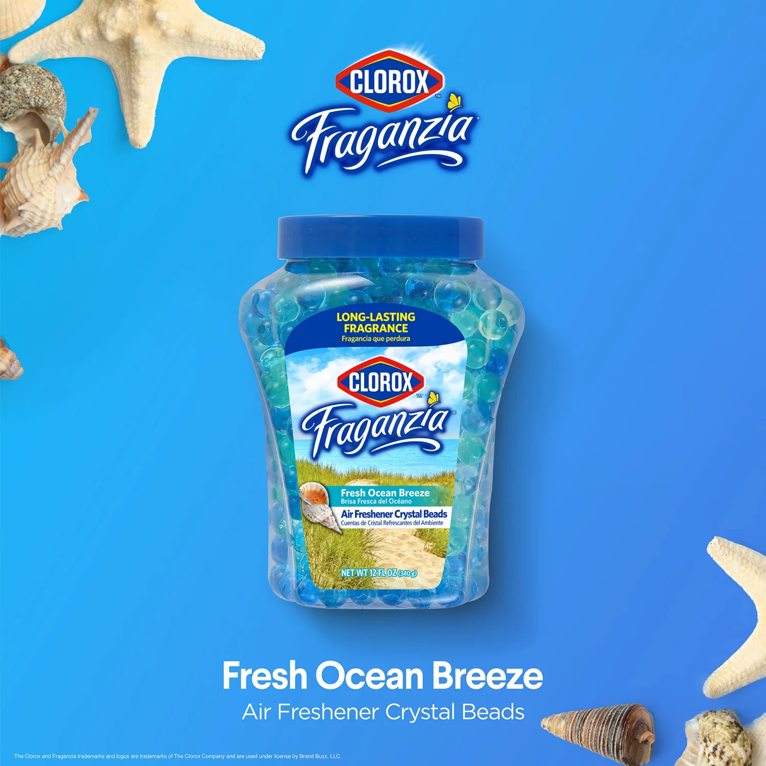 Clorox Fraganzia Air Freshener Crystal Beads Double Pack, Fresh Ocean Breeze, Lavender w/Eucalyptus 12oz Jars | Vented Jar Air Scent Beads for Homes, Bathrooms, Closets, or Office