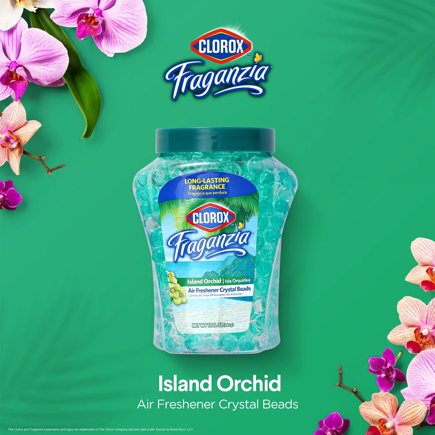 Clorox Fraganzia Aircare Beads Twin Pack Two 12oz - Island Orchid | Long-Lasting Air Freshener Beads | Gel Beads Air Freshener in Island Orchard Scent for Home, Bathroom, or Car