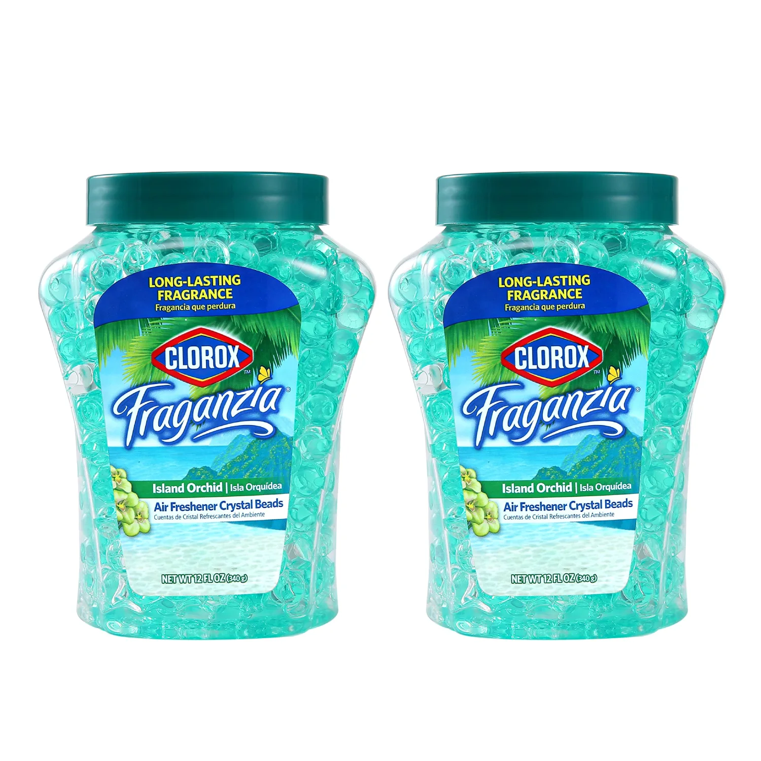 Clorox Fraganzia Aircare Beads Twin Pack Two 12oz - Island Orchid | Long-Lasting Air Freshener Beads | Gel Beads Air Freshener in Island Orchard Scent for Home, Bathroom, or Car