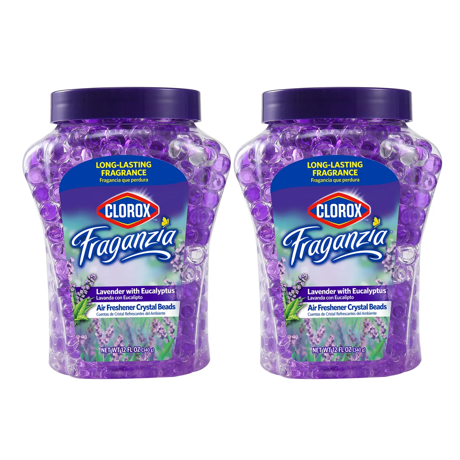 Clorox Fraganzia Air Freshener Crystal Beads Lavender with Eucalyptus, Twin Pack Two 12oz Jars | Long-Lasting Air Freshener Beads | Easy to Use Air Scent Beads for Homes, Bathrooms, Closets, or Car