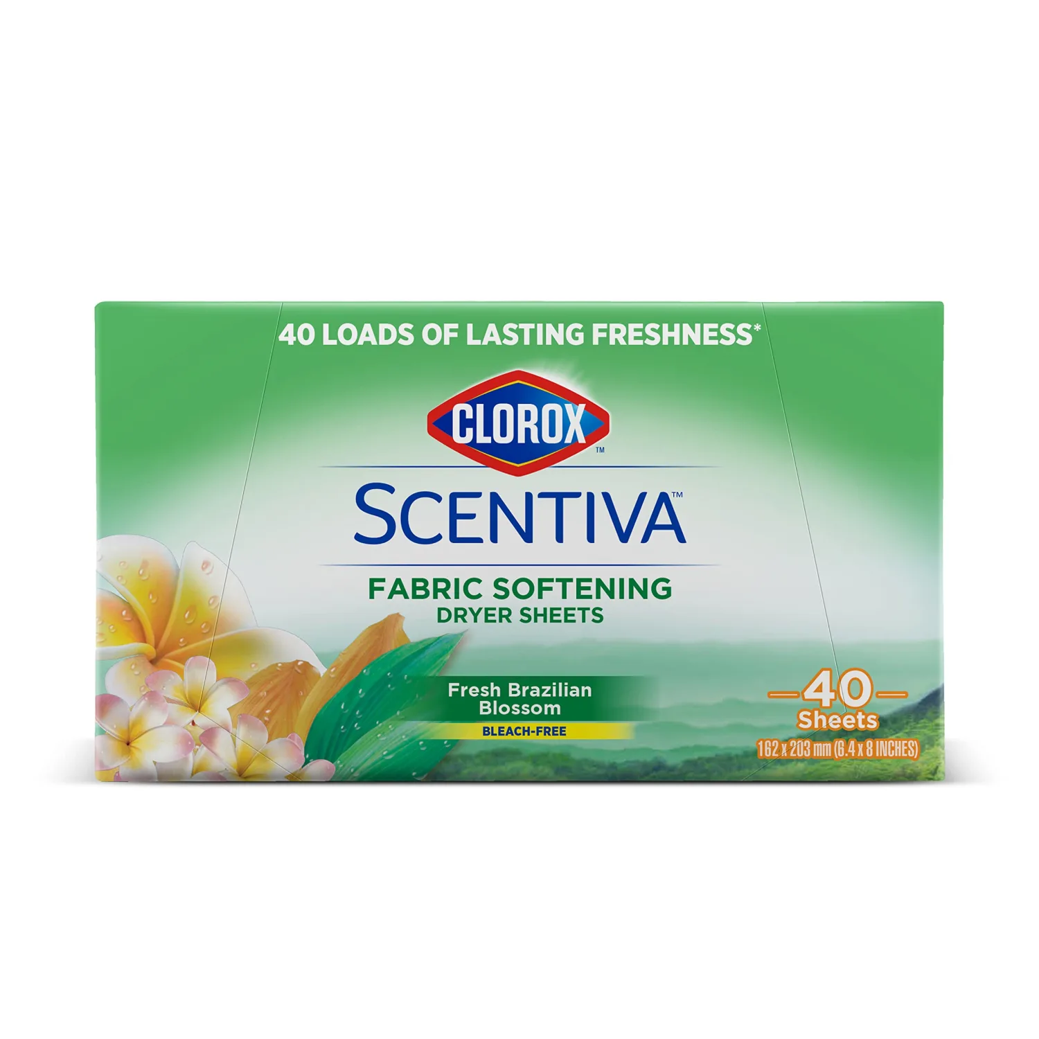 Clorox Scentiva Fabric Softening Dryer Sheets | Fabric Sheets in Fresh Brazilian Blossoms | 40 Count Dryer Sheets That Reduce Wrinkles and Reduce Static Cling