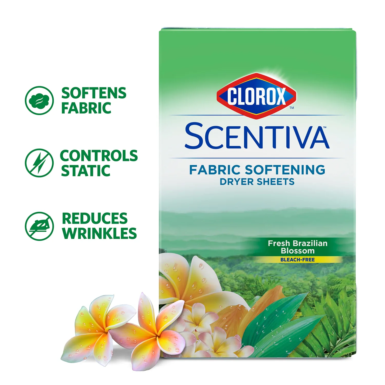 Clorox Scentiva Fabric Softening Dryer Sheets | Fabric Sheets in Fresh Brazilian Blossoms | 40 Count Dryer Sheets That Reduce Wrinkles and Reduce Static Cling