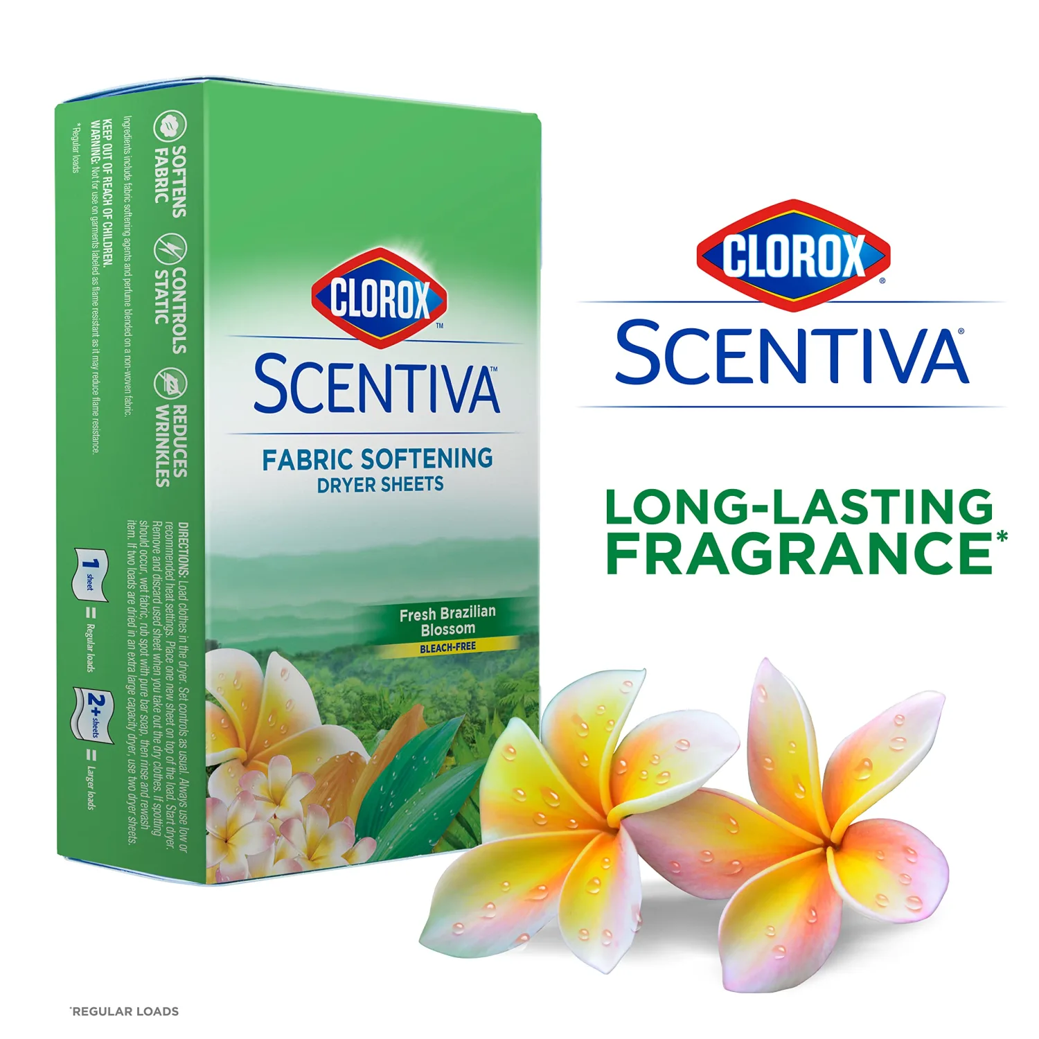 Clorox Scentiva Fabric Softening Dryer Sheets | Fabric Sheets in Fresh Brazilian Blossoms | 40 Count Dryer Sheets That Reduce Wrinkles and Reduce Static Cling
