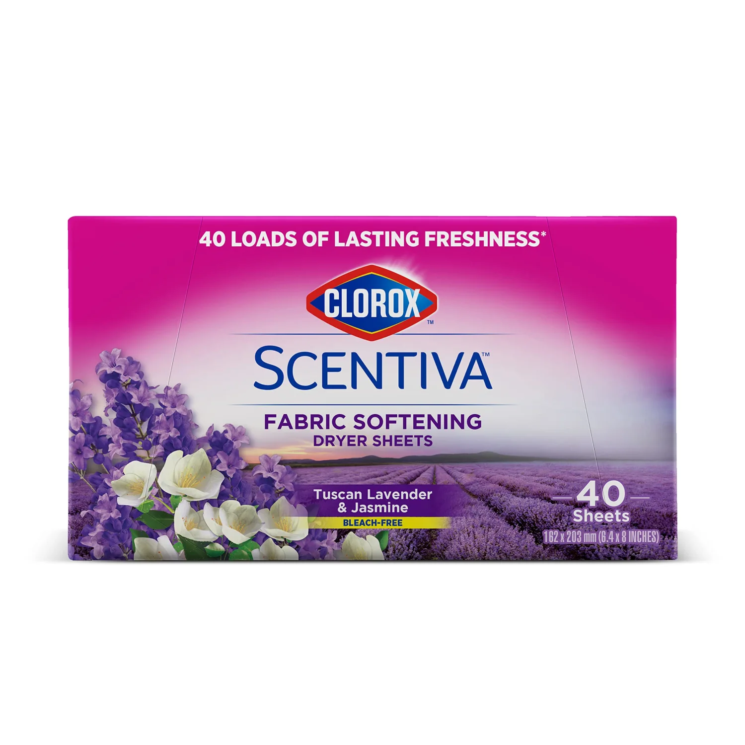Clorox Scentiva Fabric Softening Dryer Sheets | Fabric Sheets in Tuscan Lavender & Jasmine | 40 Count Dryer Sheets That Reduce Wrinkles and Reduce Static Cling