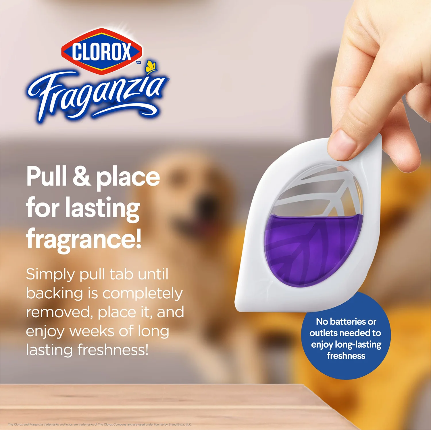 Clorox Fraganzia Small Room Air Freshener in Lavender with Eucalyptus |Peel & Place Air Freshener, No-Plug, Battery-Free for Closets, Laundry Room, Entry Way, Bathroom, Locker, 2 Air Freshener Units