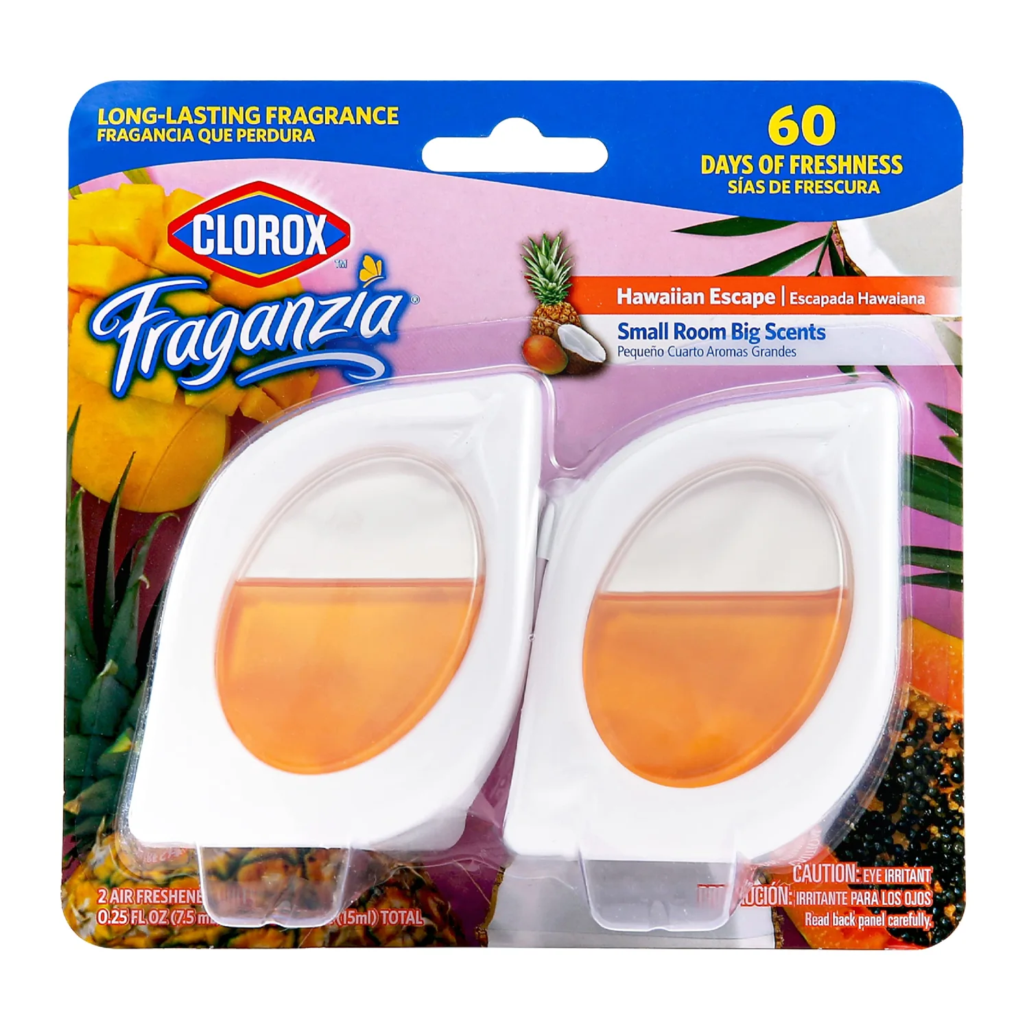 Clorox Fraganzia Small Room Air Freshener in Hawaiian Escape, 2ct | Peel & Place Air Freshener, No-Plug, Battery-Free for Closets, Laundry Room, Entry Way, Bathroom, Locker, 2 Air Freshener Units