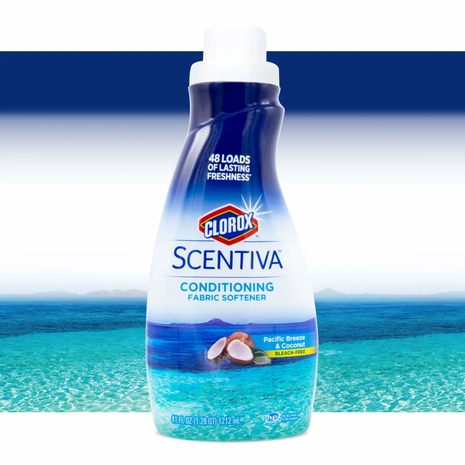 Clorox Scentiva Liquid Fabric Softener Fabric Conditioner, Pacific Breeze & Coconut Scent | Great Smelling Fabric Softener from Clorox Scentiva for 48 Loads of Freshness, 41 Fl Oz, 6 Count