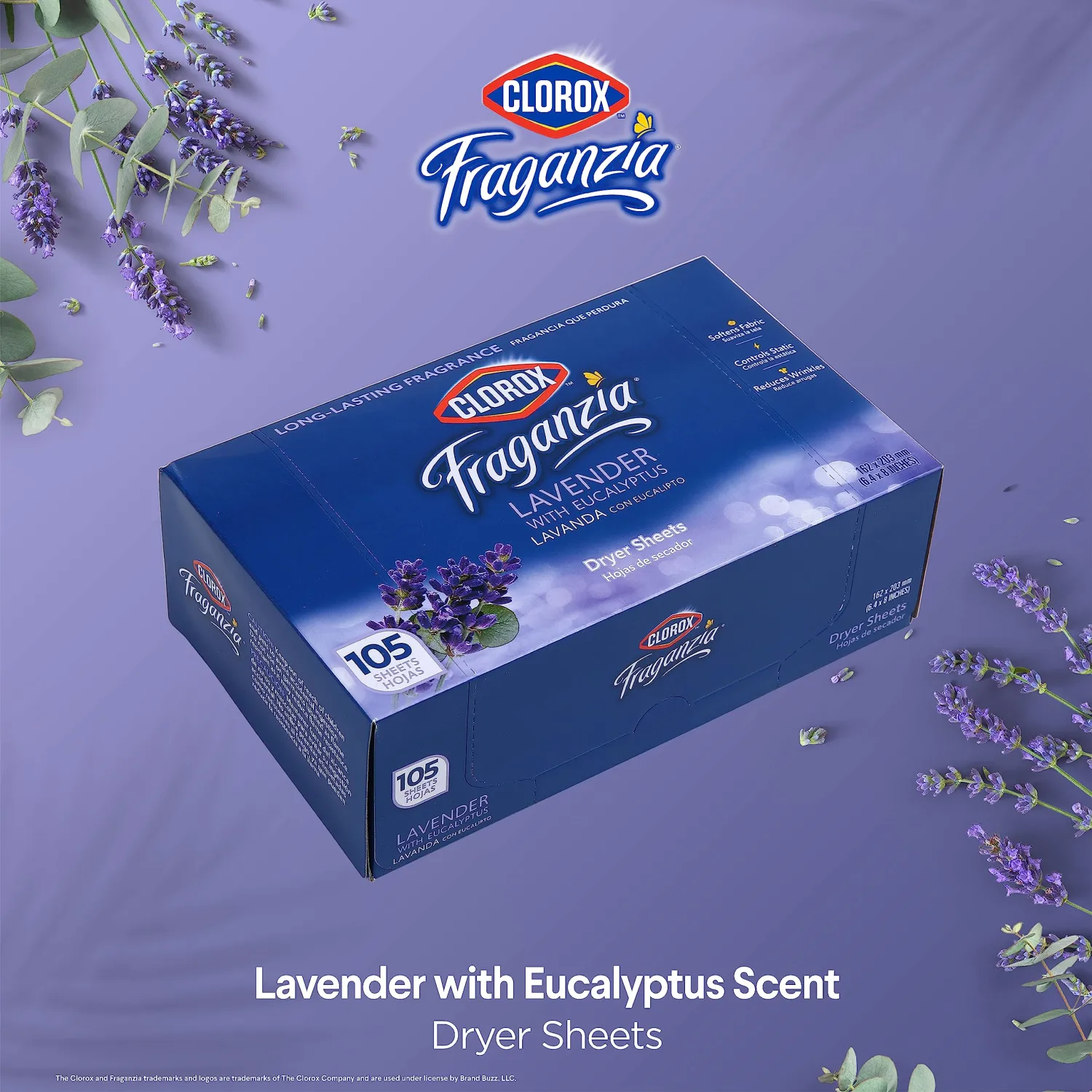 Clorox - BB0191 Fraganzia Fabric Softener Dryer Sheets | Scented Laundry Dryer Sheets for Great Smelling Clothes |Beautiful Lavender Scent Laundry Sheets, 105 Count