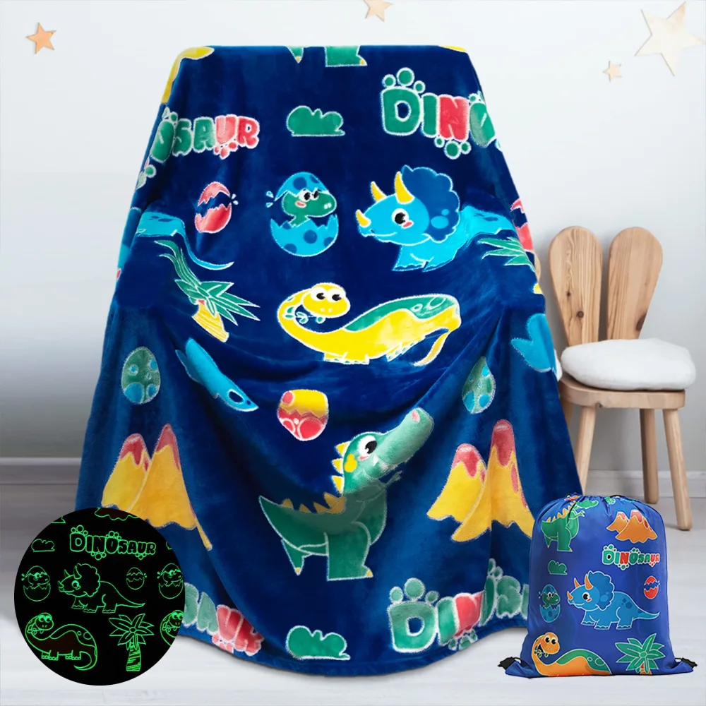 Glow in The Dark Dinosaur Blanket Gifts for 1-10 Year Old Boys Girls ,Dino Soft Kids Blankets,Dino Party Blankets,Luminous Toys Birthday Christmas Halloween Thanksgiving Easter Gifts,60 x 50in