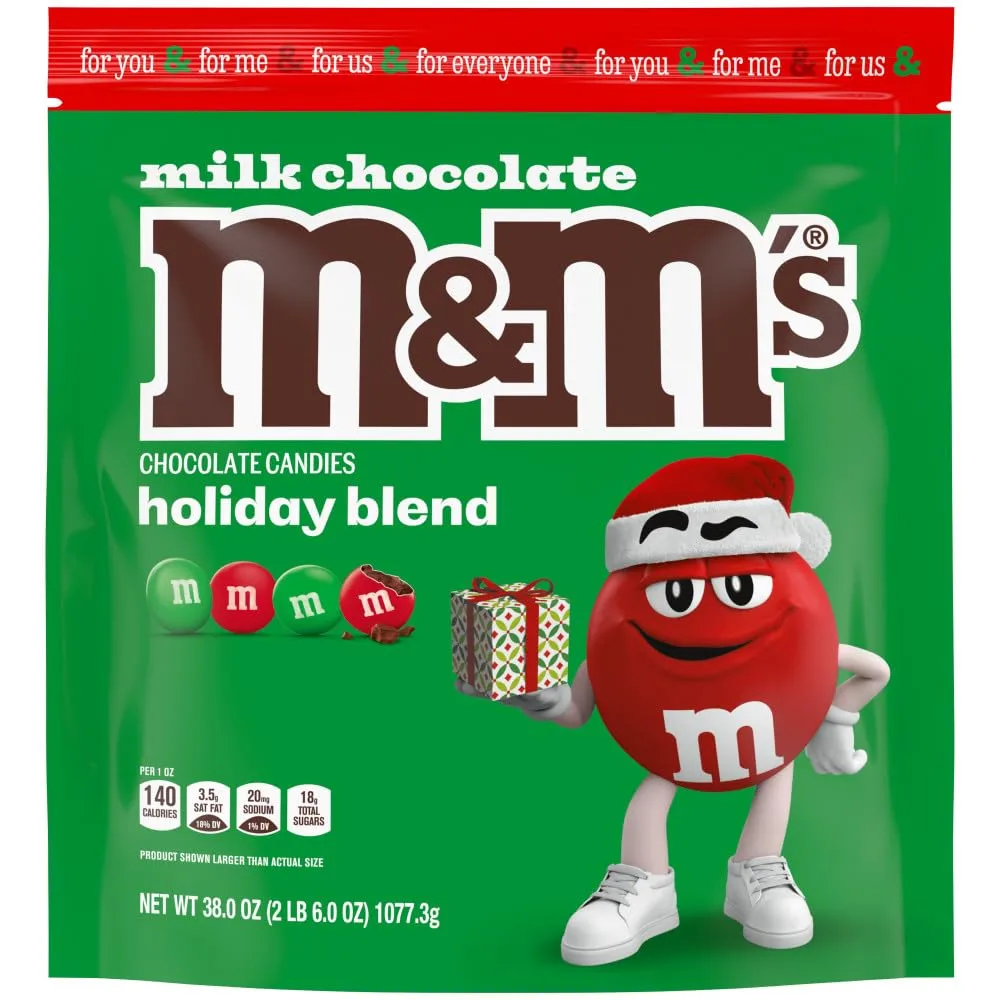 M&M'S Milk Chocolate Red & Green Christmas Candy Bulk Assortment, 38 oz Resealable Bag
