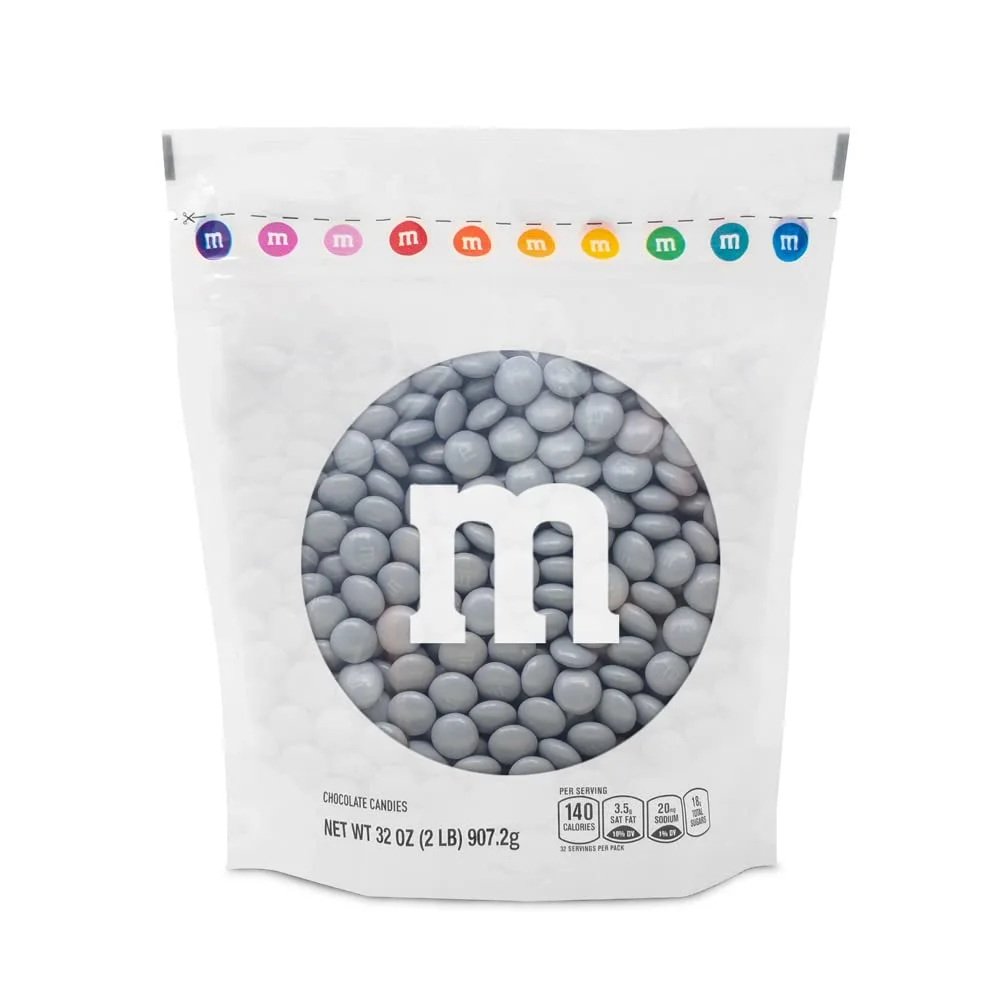 M&M’S Silver Milk Chocolate Candy, 2lbs of M&M'S in Resealable Pack for Candy Bars, Wedding Receptions, Graduations, Engagement Parties, Dessert Tables & DIY Party Favors