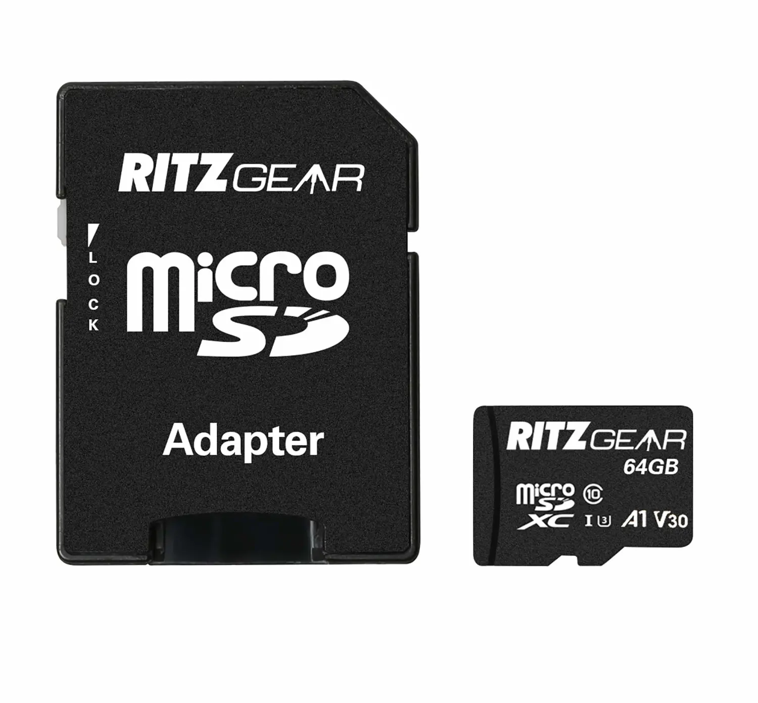 Ritz Gear Extreme Performance Class 10 V30 A1 U3 UHS1 MicroSDXC 64GB-Memory-Card-with Ritz Gear-Card-Reader. Compatible-with Nintendo-Switch, Smartphones, Action Cameras, Security Cams and More