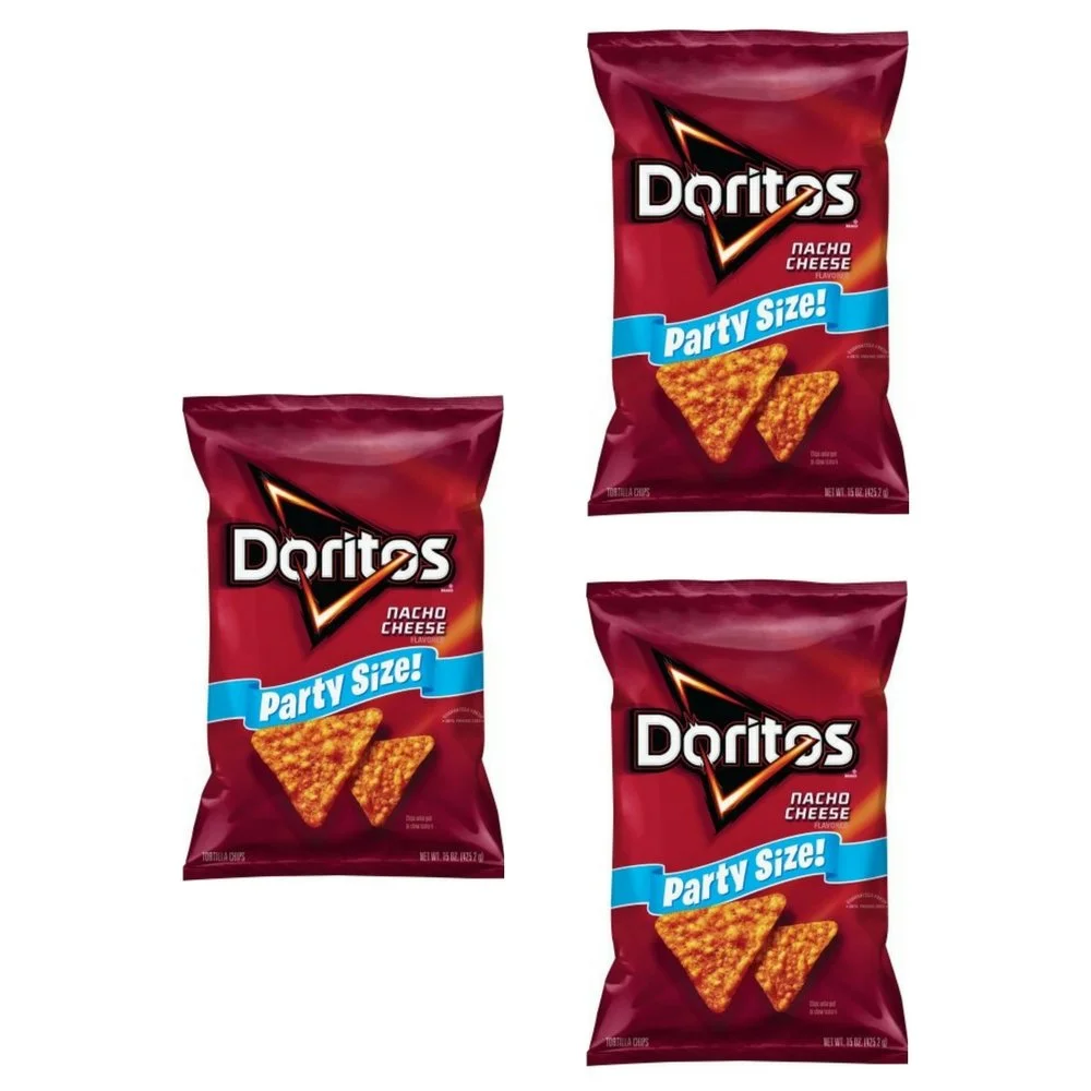 Doritos Nacho Cheese Flavored Tortilla Chips, Party Size! (15 Ounce) (3 PACK)