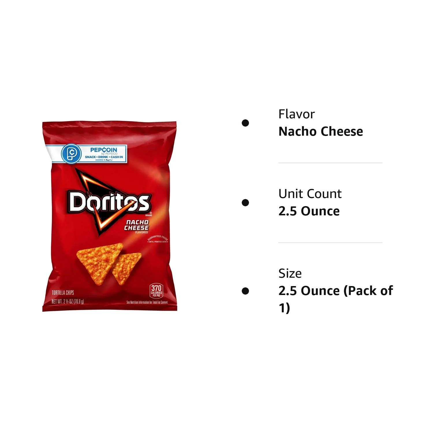Doritos Nacho Cheese Tortilla Chips, 2.5 Ounce - 1 each.