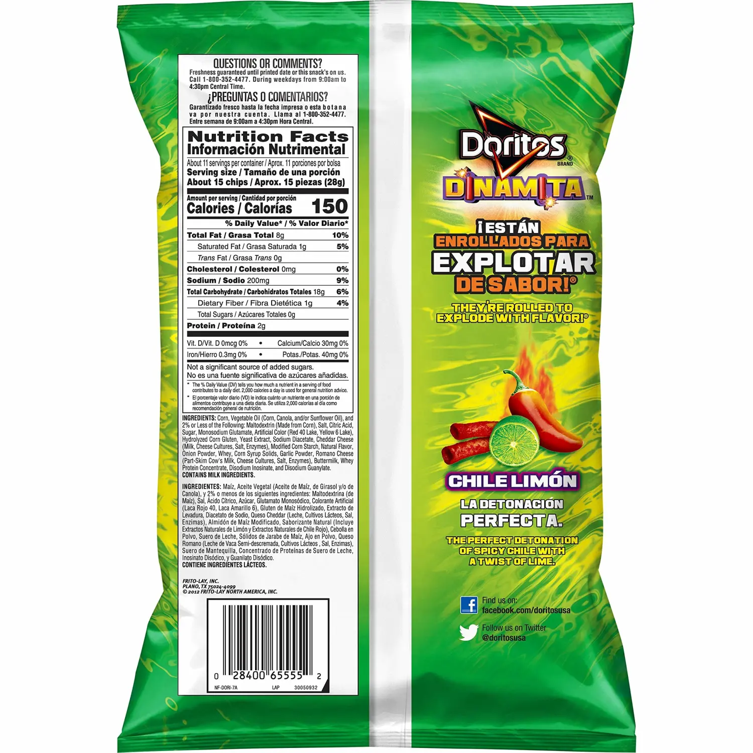 Doritos Dinamita Chile Limon Tortilla Chips, 11.25oz Bag