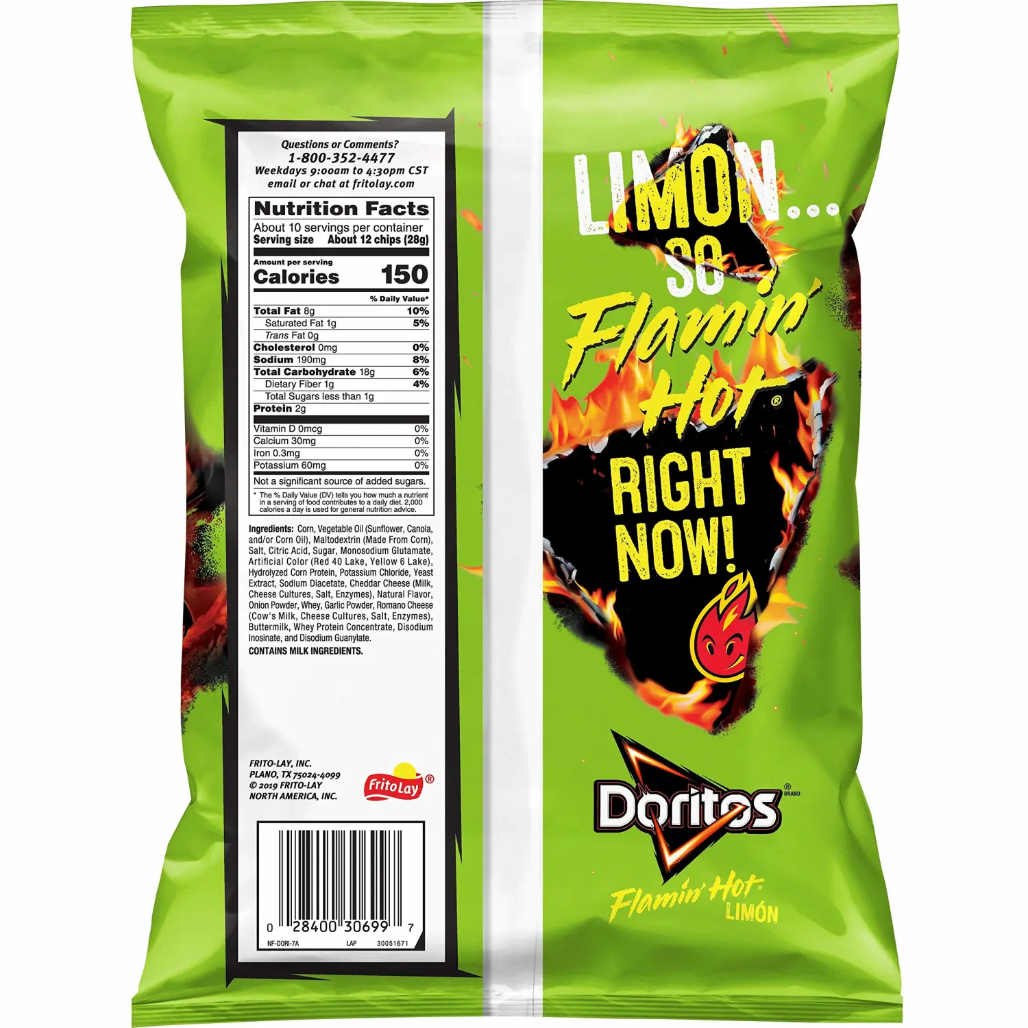Doritos Tortilla Chips, Flamin' Hot Limon, 9.75oz Bag