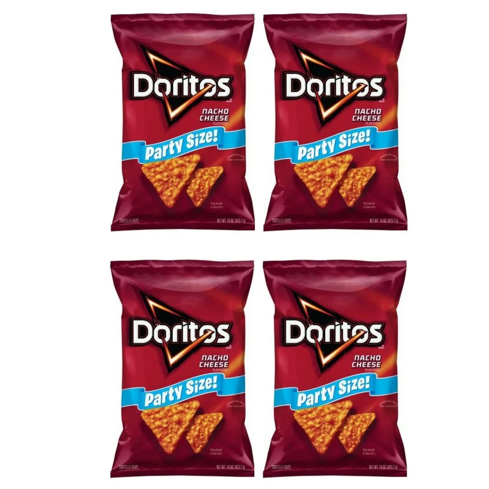 Doritos Nacho Cheese Flavored Tortilla Chips, Party Size! (15 Ounce) (4 PACK)