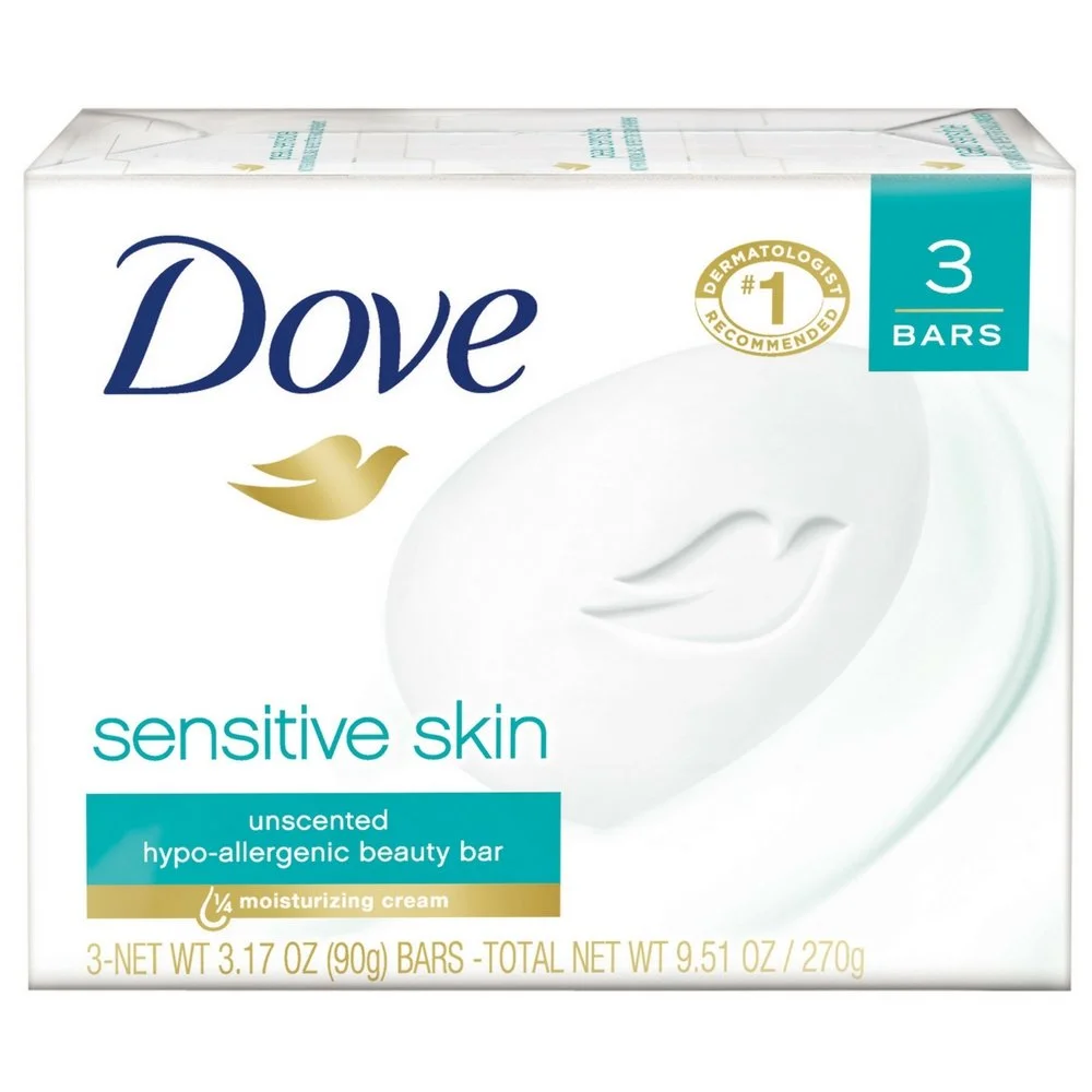 Dove Sensitive Skin Beauty Bar, Unscented, 3 Count, Pack of 1