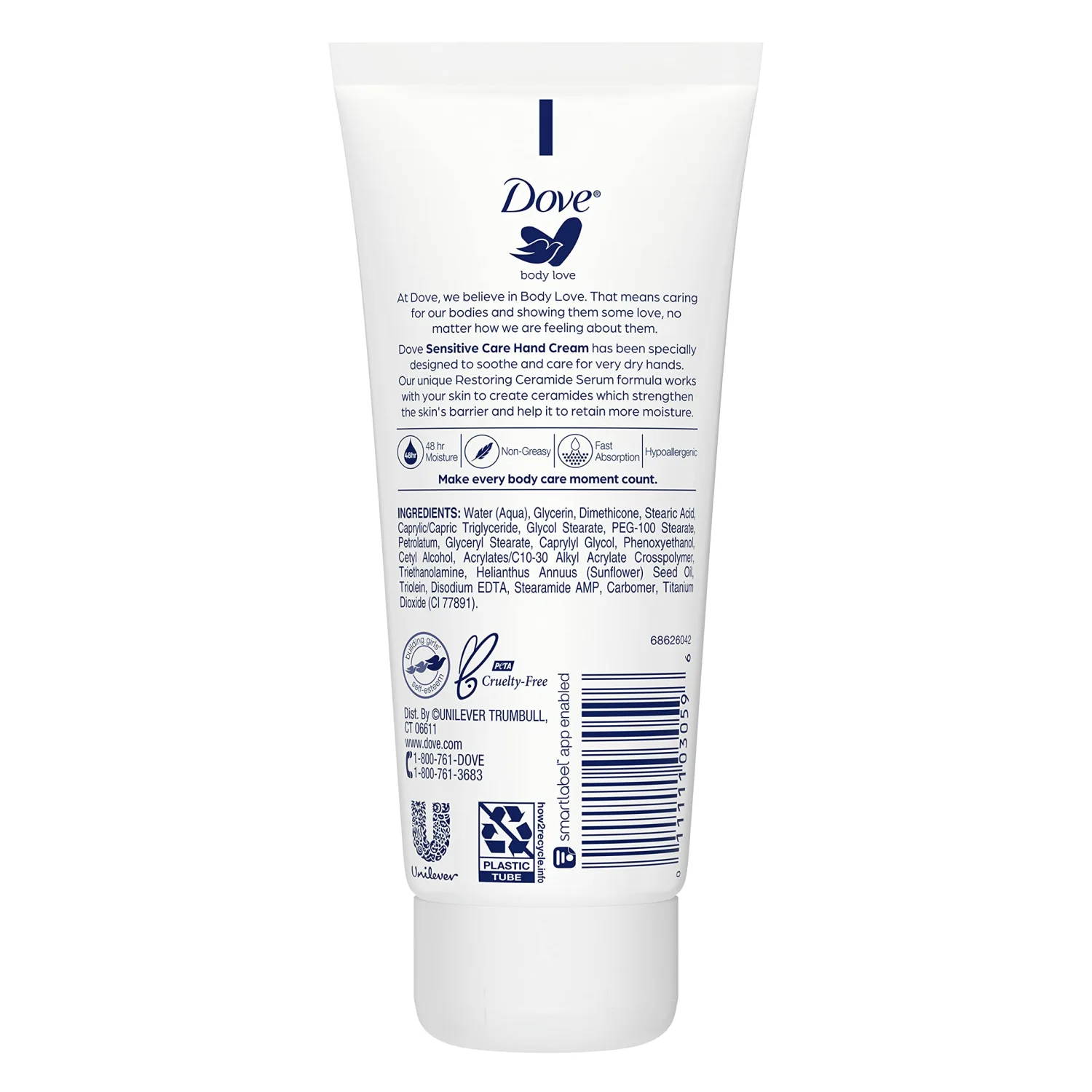 Dove Body Love Hand Cream Sensitive Skin 4 Ct Fragrance-Free Soothes and Comforts Rough, Dry Skin 3 oz