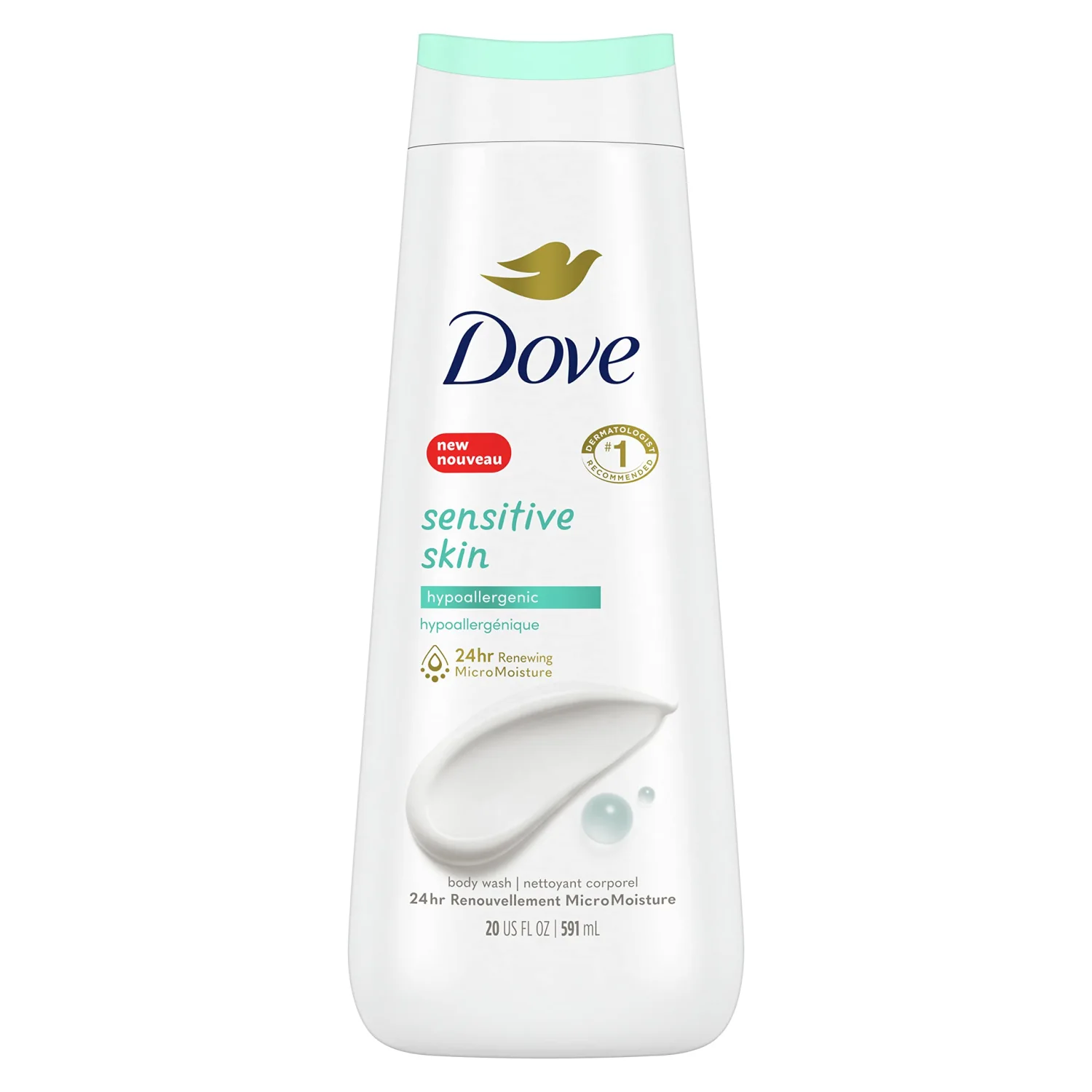 Dove Body Wash Sensitive Skin Hypoallergenic, Paraben-Free, Sulfate-Free, Cruelty-Free, Moisturizing Skin Cleanser Effectively Washes Away Bacteria While Nourishing Skin 20 oz