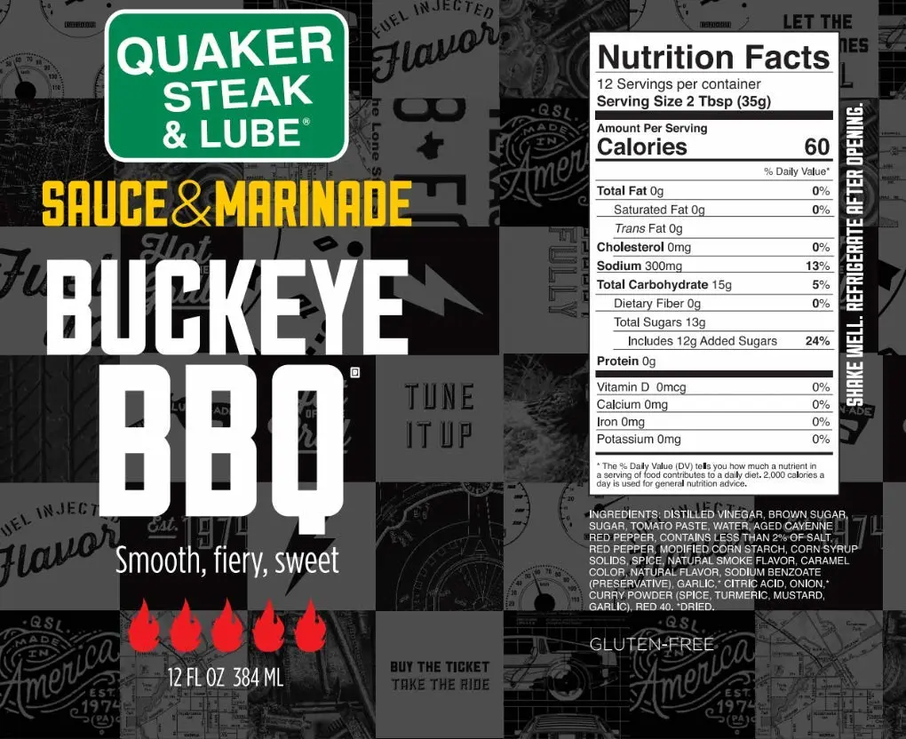 Quaker Steak and Lube Buckeye Barbecue Wing Sauce - 12 Ounce Glass Bottle of Quaker Steak & Lube Buckeye BBQ Sauce