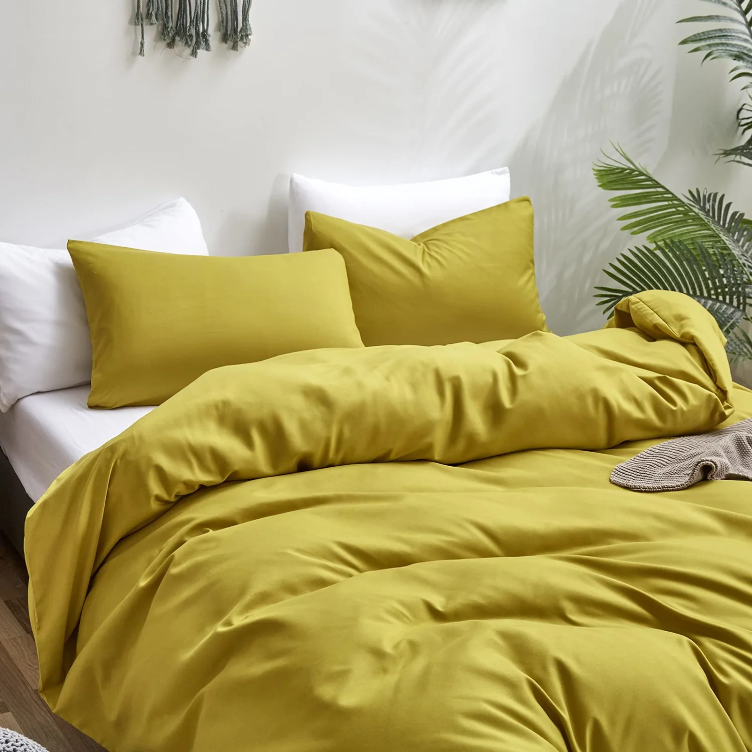 CLOTHKNOW Moss Yellow Full Size Comforter Set 3Pcs Chartreuse Bedding Comforter Sets Moss Green Comforter Full with 2 x Pillowcases Men Women Comforter