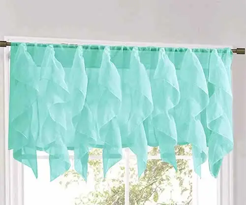 Rooney Sheer Voile Ruffled Curtain Panels (Sea, 1 Valance 50" X 16")