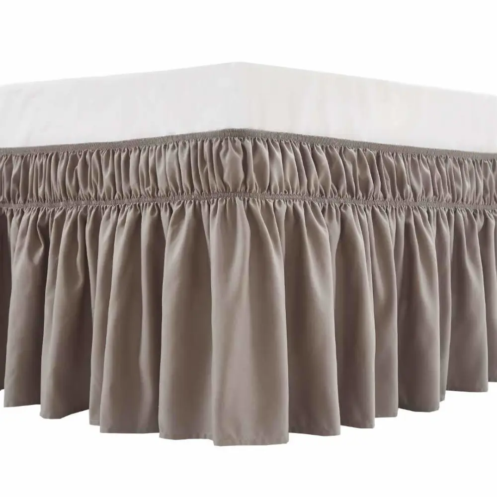 MEILA Wrap Around Bed Skirt Three Fabric Sides Elastic Dust Ruffled 16 Inch Tailored Drop,Easy to Install Fade Resistant-Taupe, Twin/Full