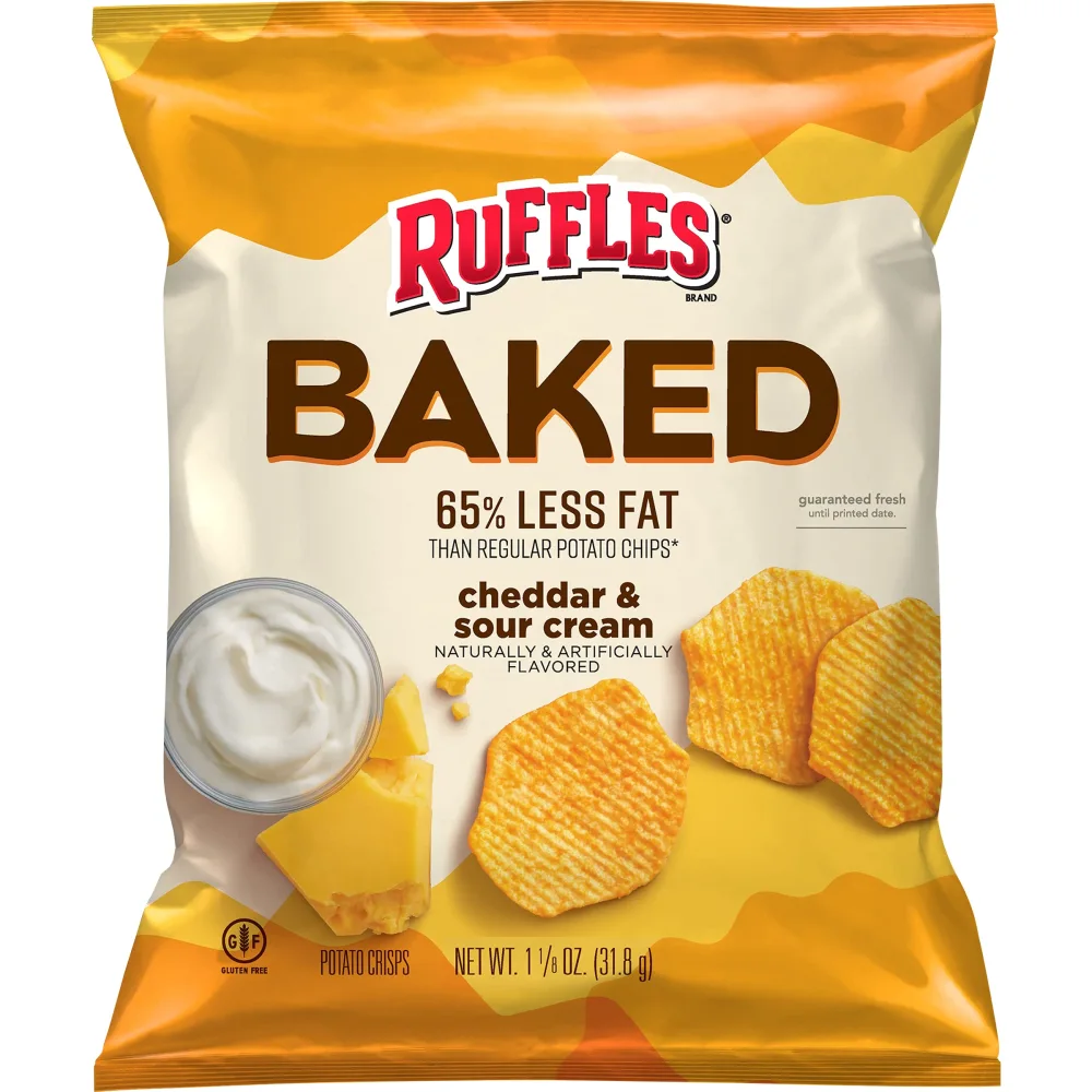 RUFFLES Oven Baked Cheddar & Sour Cream Flavored Potato Crisps, 1.125 Ounce (Pack of 64)