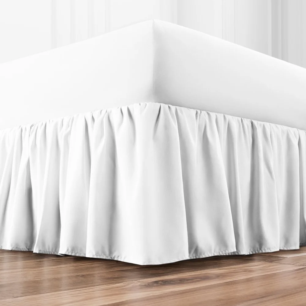 King Ruffled Bed Skirt - Luxury Hotel Quality 15-Inch Drop - Tailored, Wrinkle & Fade Resistant (King, White)