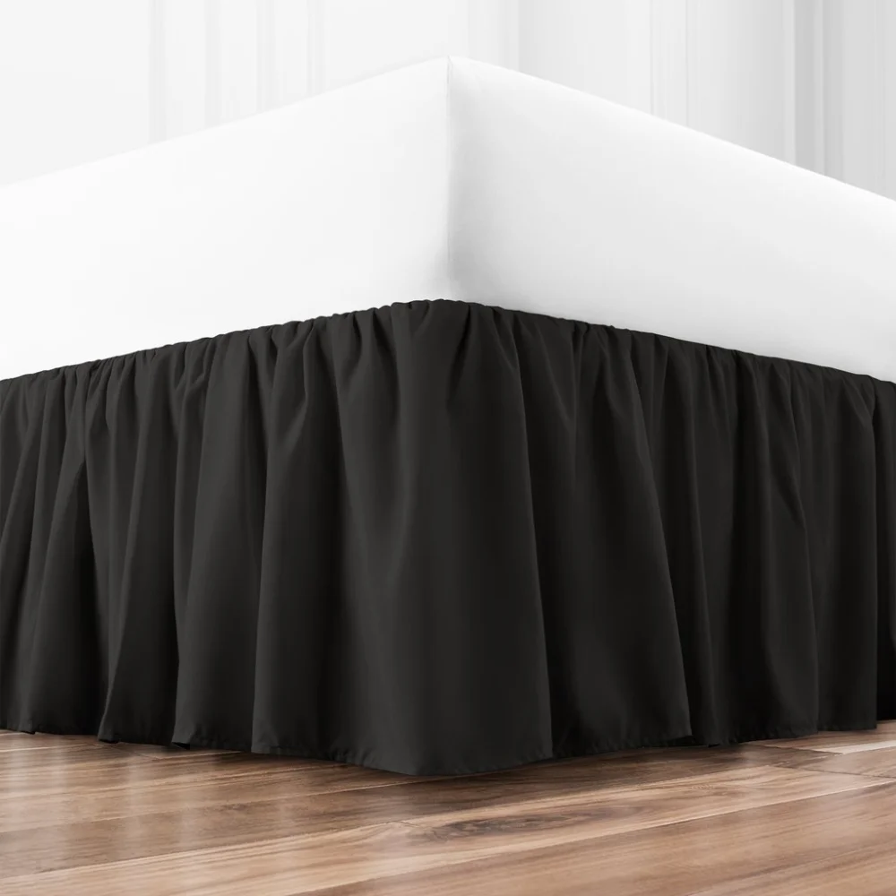 Twin Ruffled Bed Skirt - Luxury Hotel Quality 15-Inch Drop - Tailored, Wrinkle & Fade Resistant (Twin, Black)