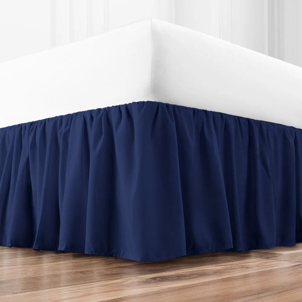 Full Ruffled Bed Skirt - Luxury Hotel Quality 15-Inch Drop - Tailored, Wrinkle & Fade Resistant (Full, Navy)