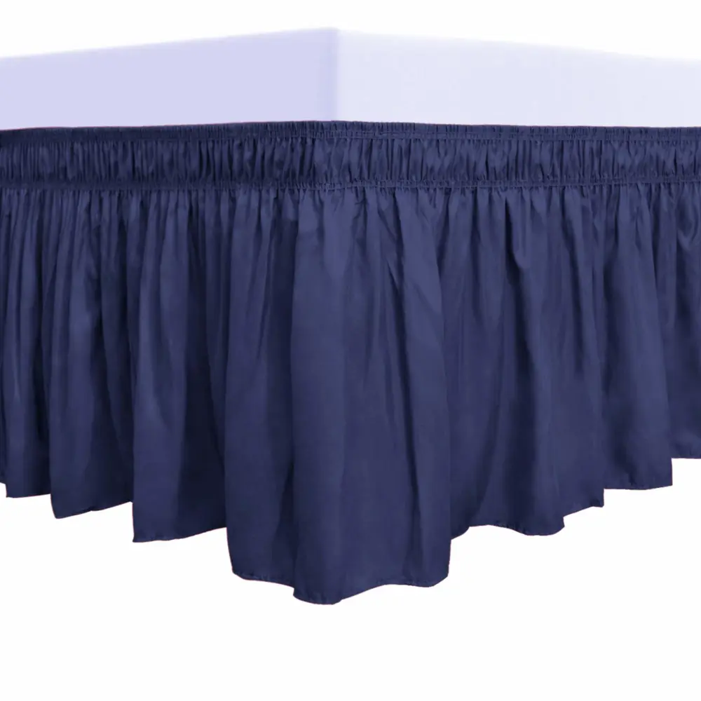 PureFit Wrap Around Ruffled Bed Skirt with Adjustable Elastic Belt - 22 Inch Drop Easy to Put On, Wrinkle Free Bedskirt Dust Ruffles, Bed Frame Cover for Queen, King and C-King Size Beds, Navy