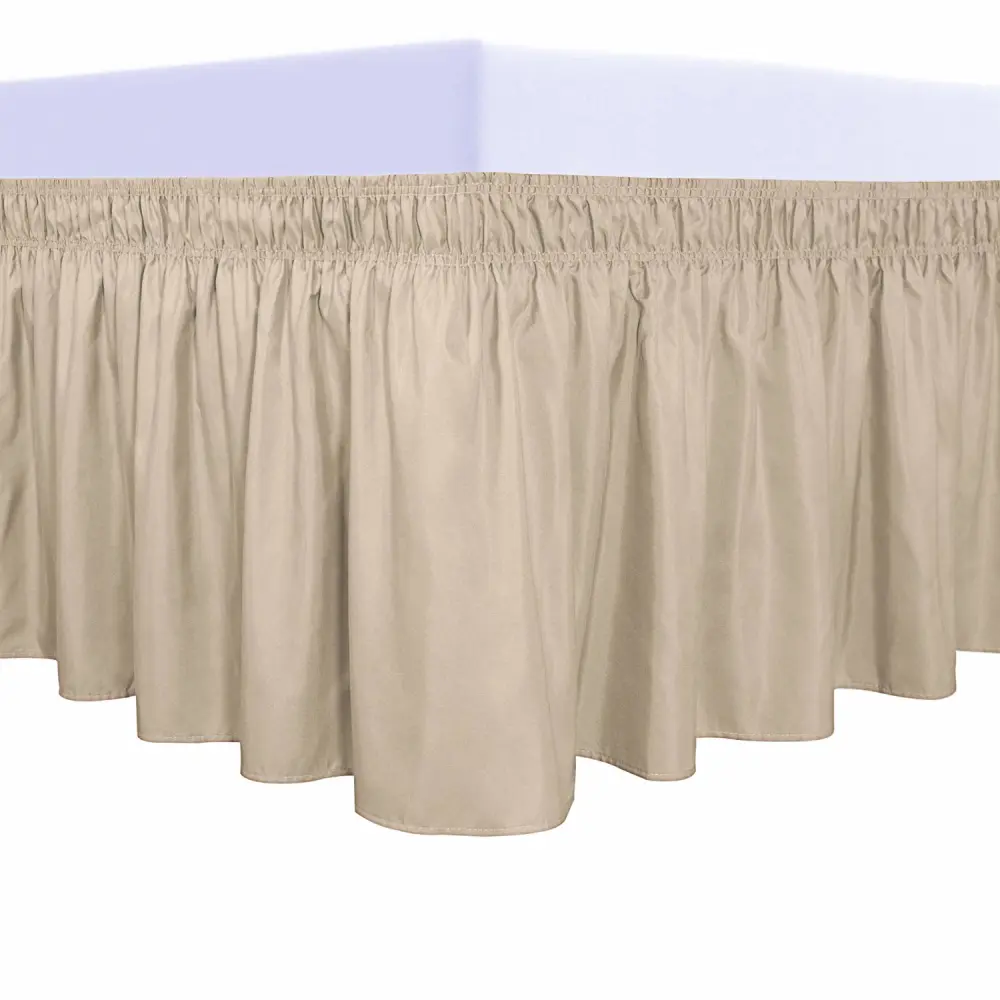 PureFit Wrap Around Ruffled Bed Skirt with Adjustable Elastic Belt - 22 Inch Drop Easy to Put On, Wrinkle Free Bedskirt Dust Ruffles, Bed Frame Cover for Twin, Twin XL and Full Size Beds, Beige