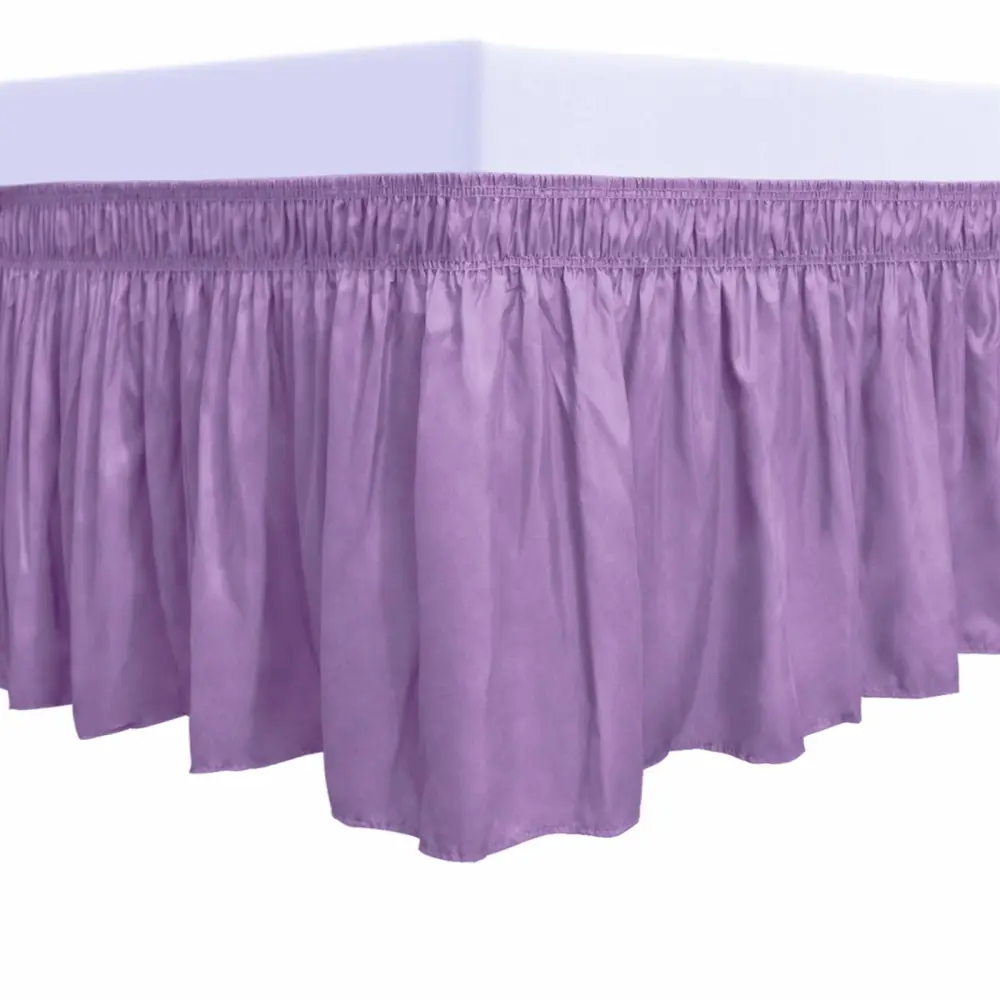 PureFit Wrap Around Ruffled Bed Skirt with Adjustable Elastic Belt - 22 Inch Drop Easy to Put On, Wrinkle Free Bedskirt Dust Ruffles, Bed Frame Cover for Twin, Twin XL and Full Size Beds, Lavender